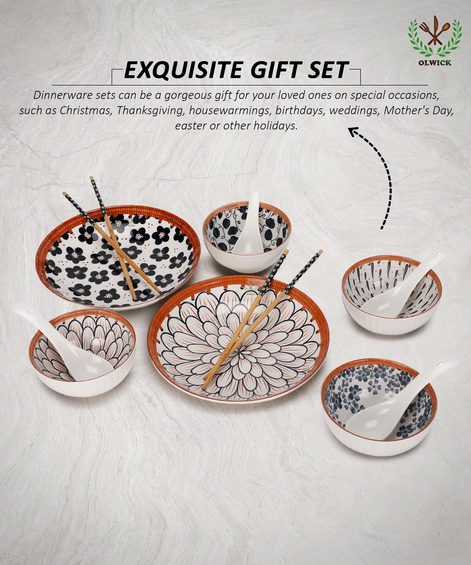 Olwick 6 Piece Ceramic Bowls And Plates Set For Cereal, Soup, Pasta, Oatmeal, Salad And Rice, Microwave And Dishwasher Safe, Bea