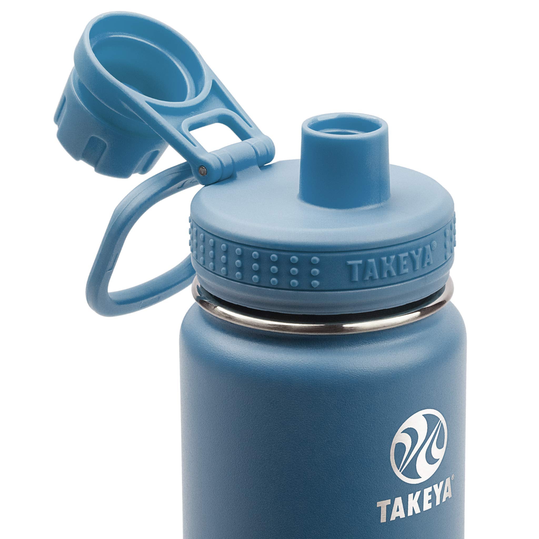 Takeya Actives 18 Oz Vacuum Insulated Stainless Steel Water Bottle With Spout Lid, Premium Quality, Bluestone