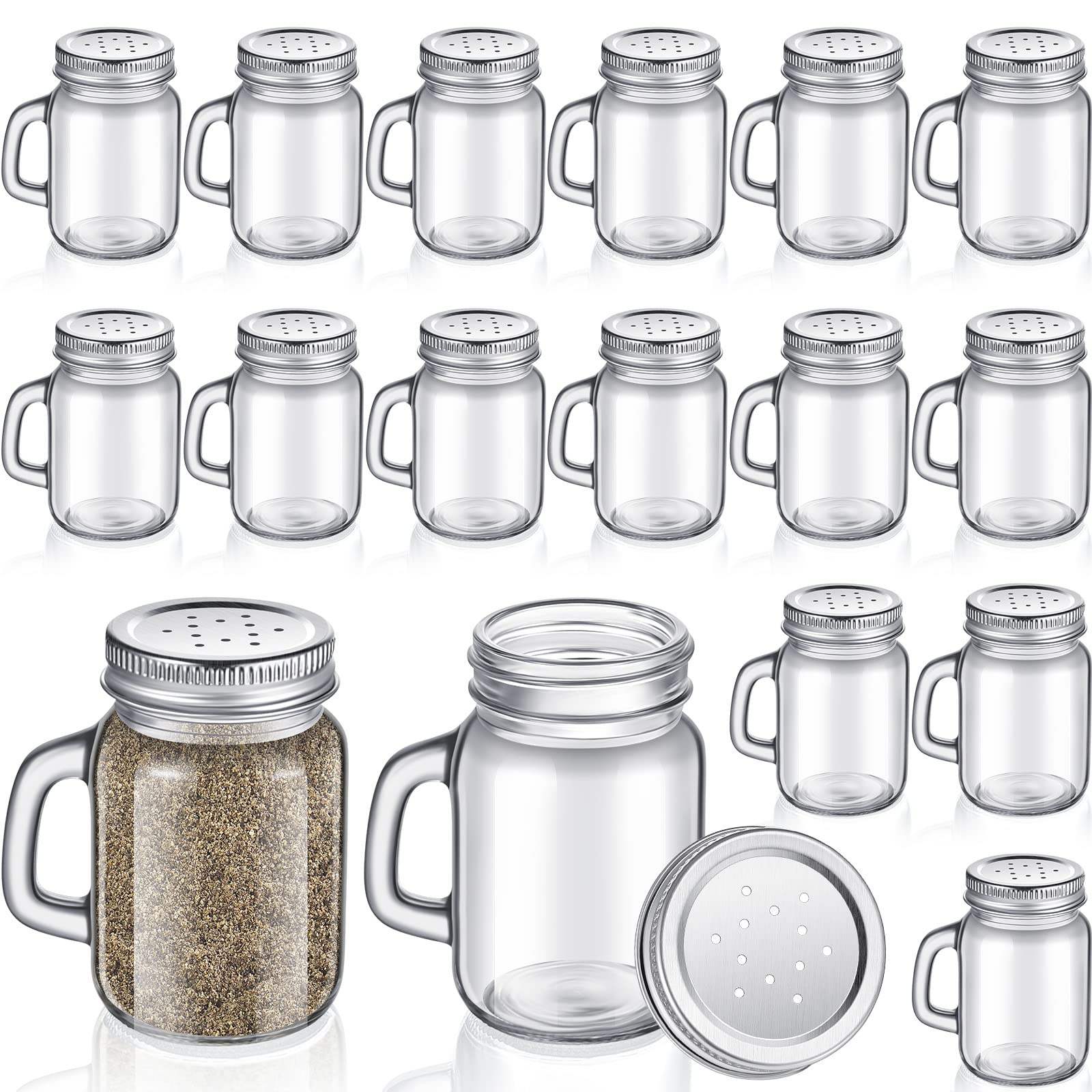 Tessco for you 12 Pcs 4oz Glass Salt and Pepper Shakers Clear Mason Jar Mini Salt Shakers for Farmhouse Kitchen with Metal Lid H