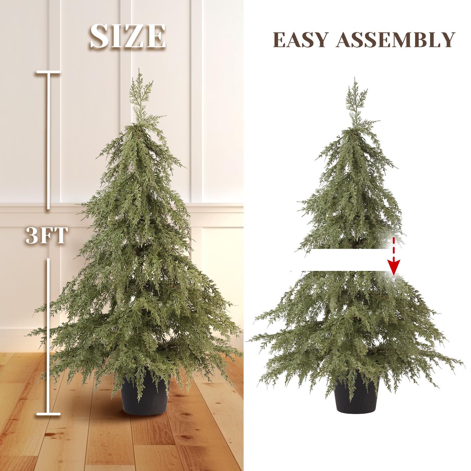 WBHome 3FT Tabletop Artificial Cedar Cypress Tree 36 Faux Tree Potted Green for Front Porch Christmas Indoor Outdoor Decor
