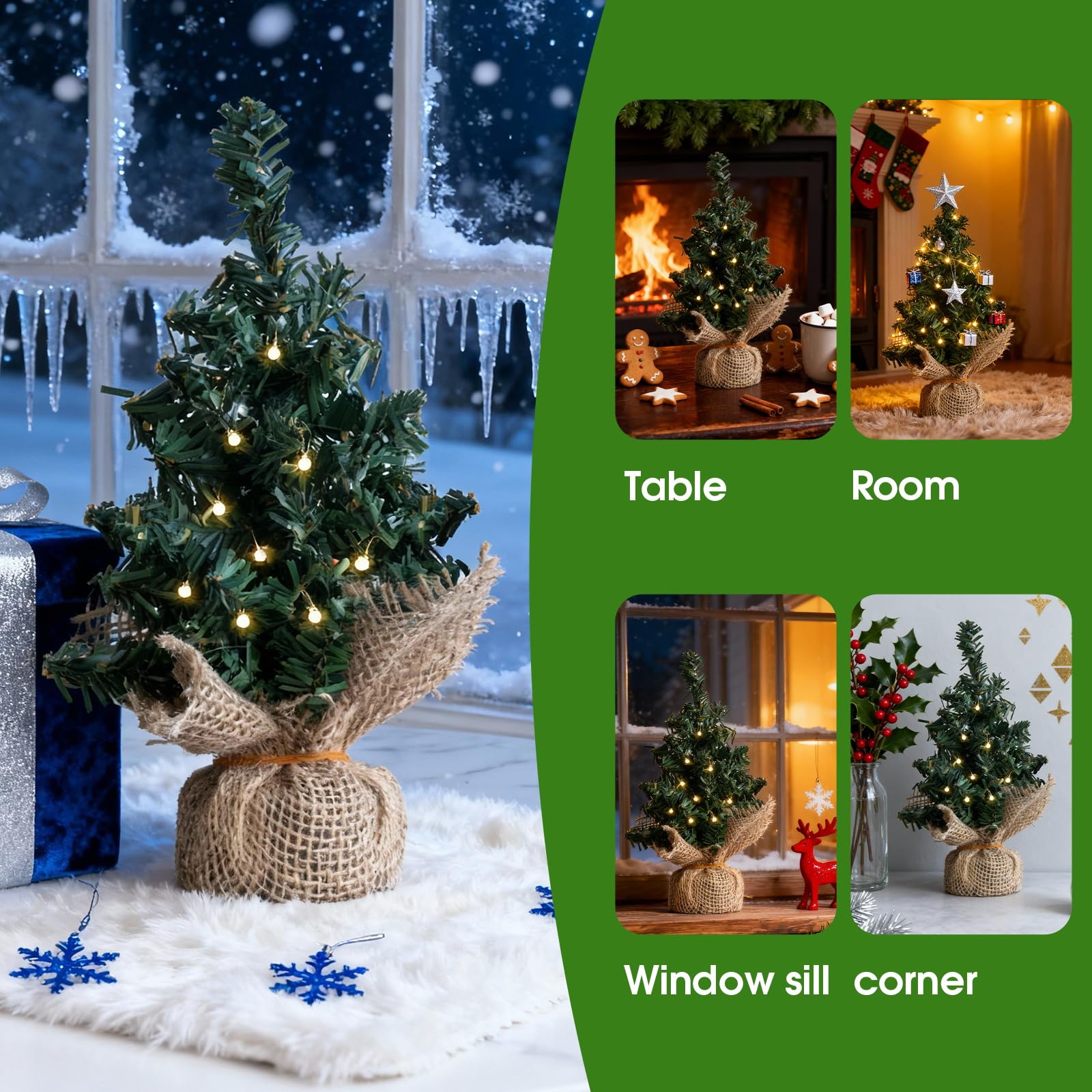Tabletop Mini Artificial Christmas Tree 6.7 Inch - Realistic PE Branches with Burlap Base, Non-Lit, Compact Xmas Holiday Decor f
