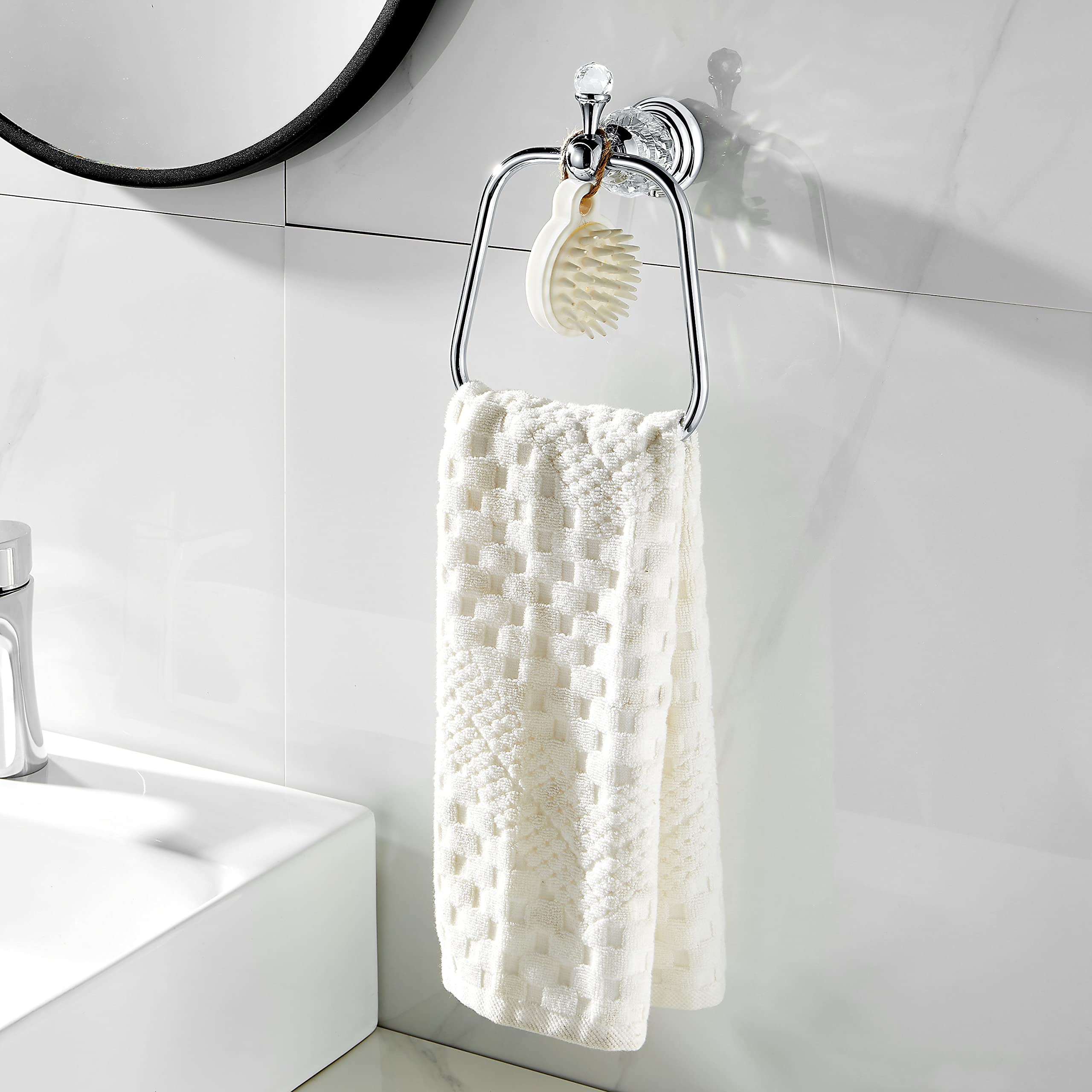WINCASE Crystal Towel Ring  Chrome Hand Towel Holder  Silver Towel Rack Hanger for Bathroom  Towel Holder Bling Wall Mounted Decorative