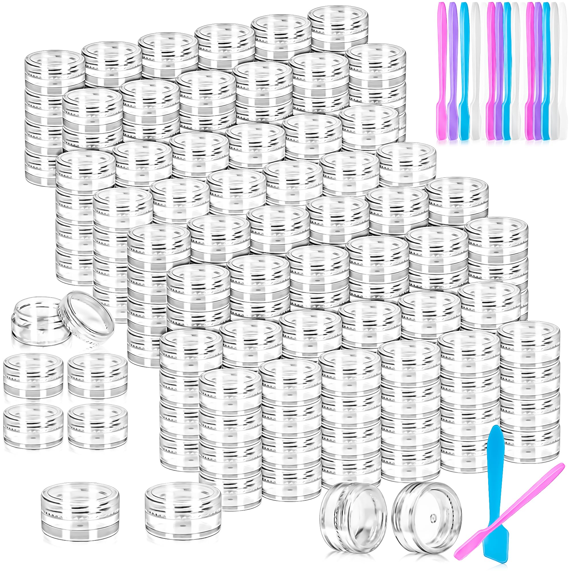 Motbach 100 Pcs Empty Plastic Containers With Clear Lids,Small Makeup Sample Containers,Mini Sample Pot Jars Round Cosmetic Jars