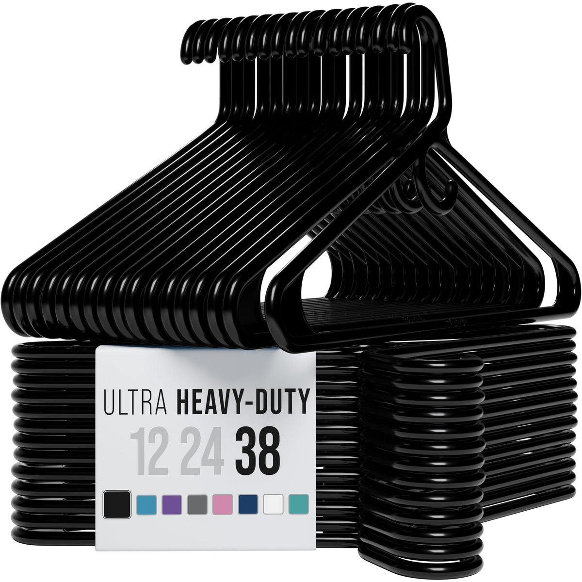 Ultra Heavy Duty Plastic Clothes Hangers - Black - Durable Coat, Suit And Clothes Hanger. Perchas De Ropa (38 Pack - Black)