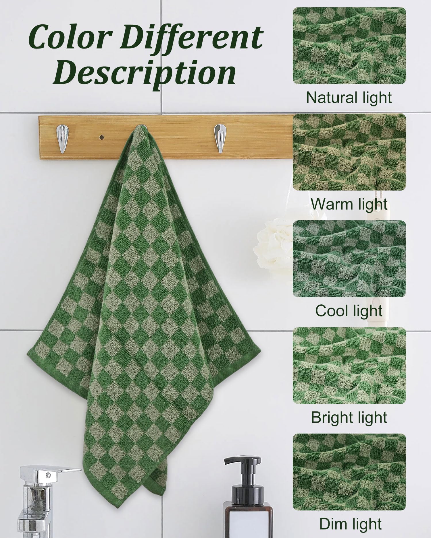 Jacquotha Soft Hand Towels 4 Pack, Green Checkered Face Towel Set For Bathroom Kitchen, Decorative Quick Dry Towel 13X29 Inches
