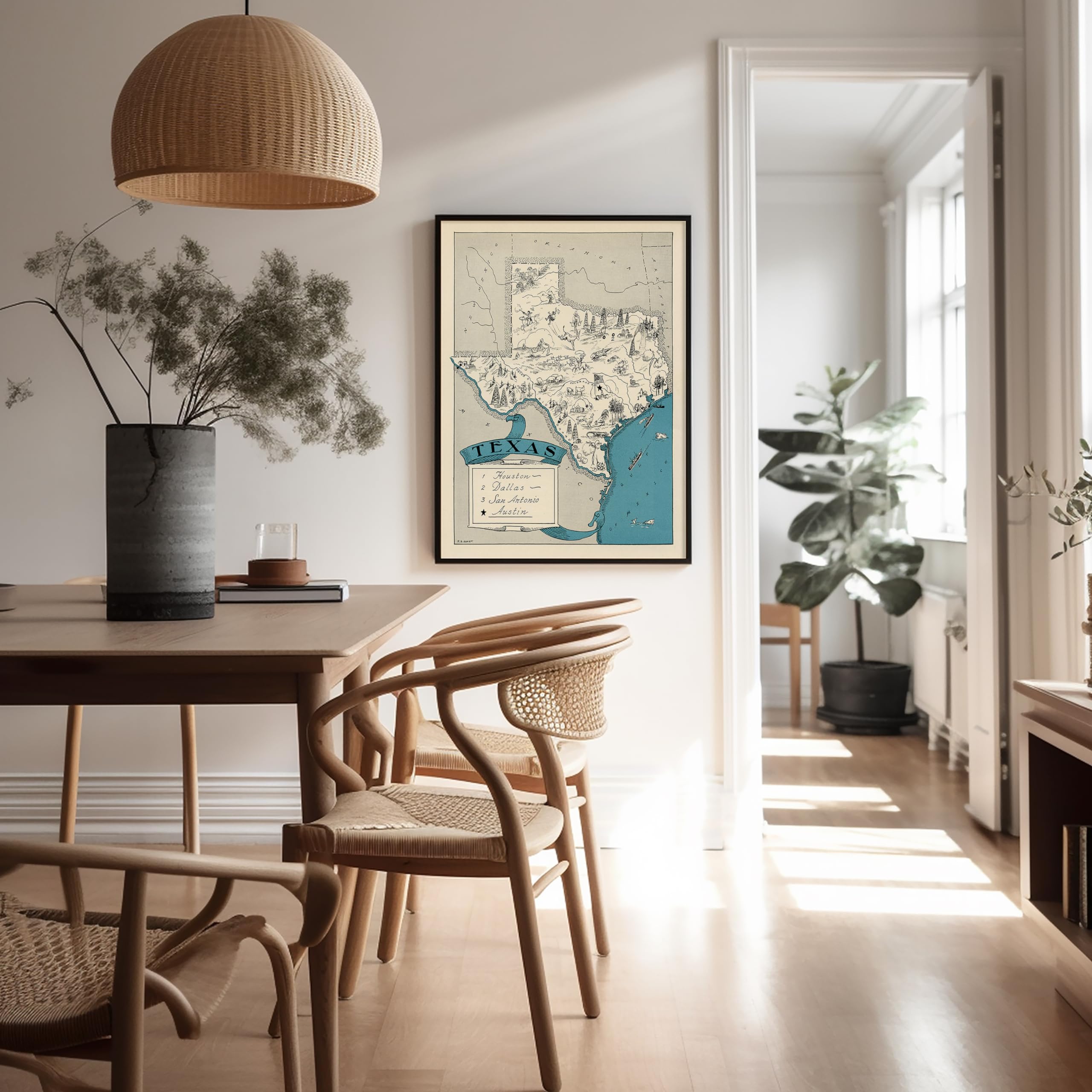 Poster Master Vintage Map Poster - Retro Texas Map Print - Texas State Map Art - Gift For Teacher, Student, Travel Lover, Texan
