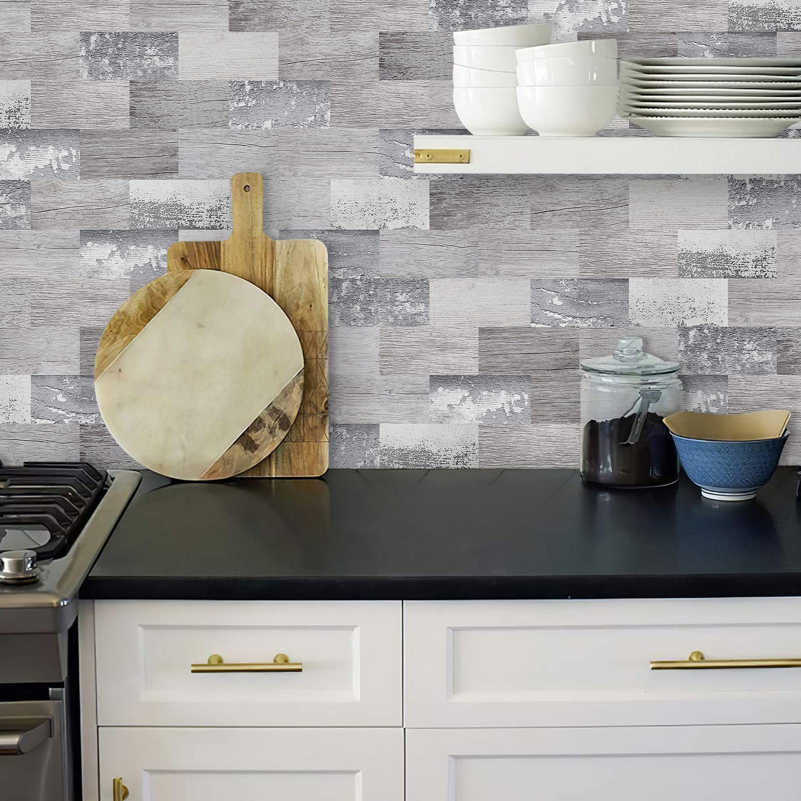 DEWOO Peel and Stick Tile Backsplash 11.4''X13.5'' PVC Wall Tiles  Stick on Backsplash for Kitchen  Bathroom Tile  Fireplace D?cor  Laundry Table  Stair Decals in Light Rustic Wood Look (10-Pack)
