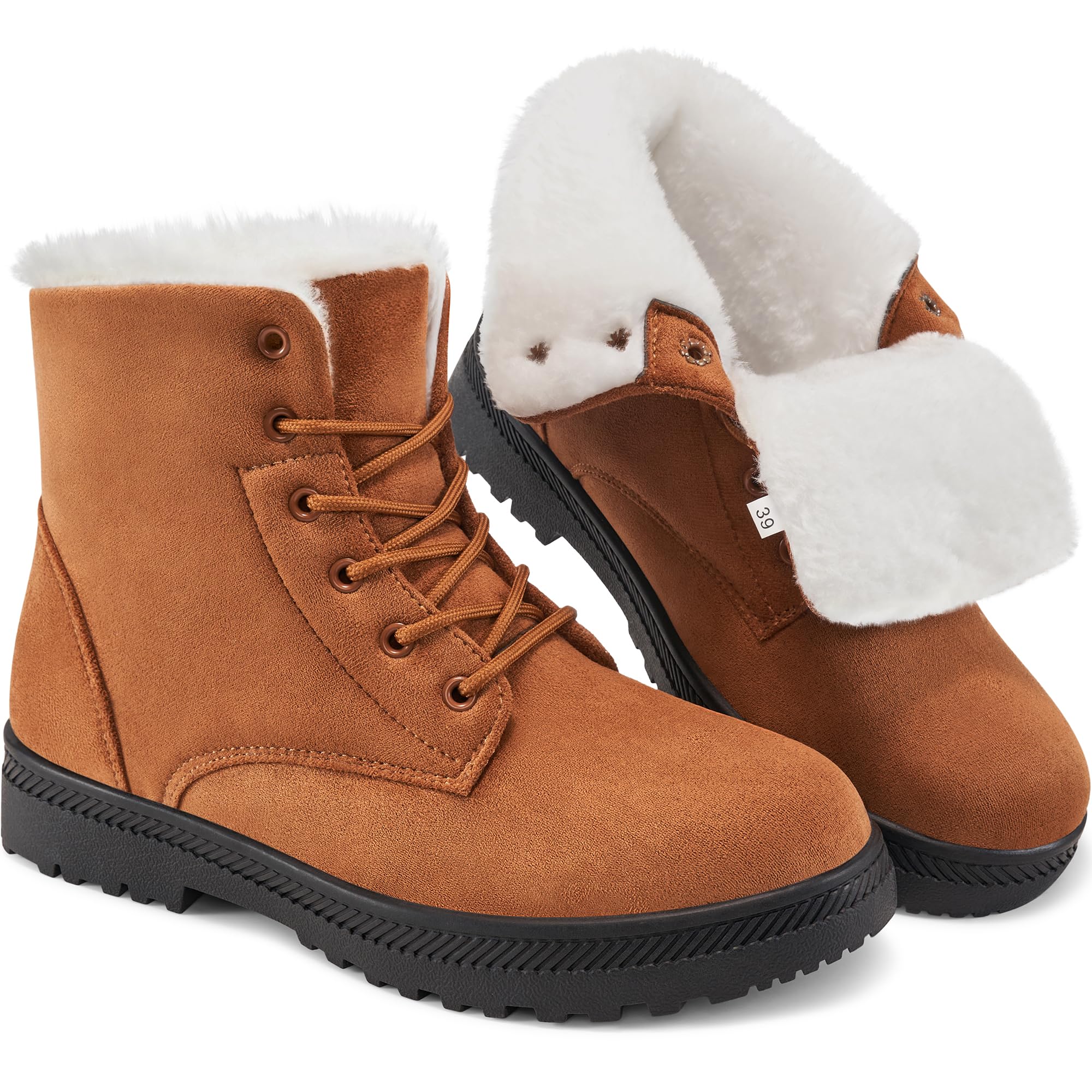 Harence Winter Snow Boots For Women Comfortable Outdoor Anti-Slip Ankle Boots Suede Warm Fur Lined Booties Lace Up Flat Platform