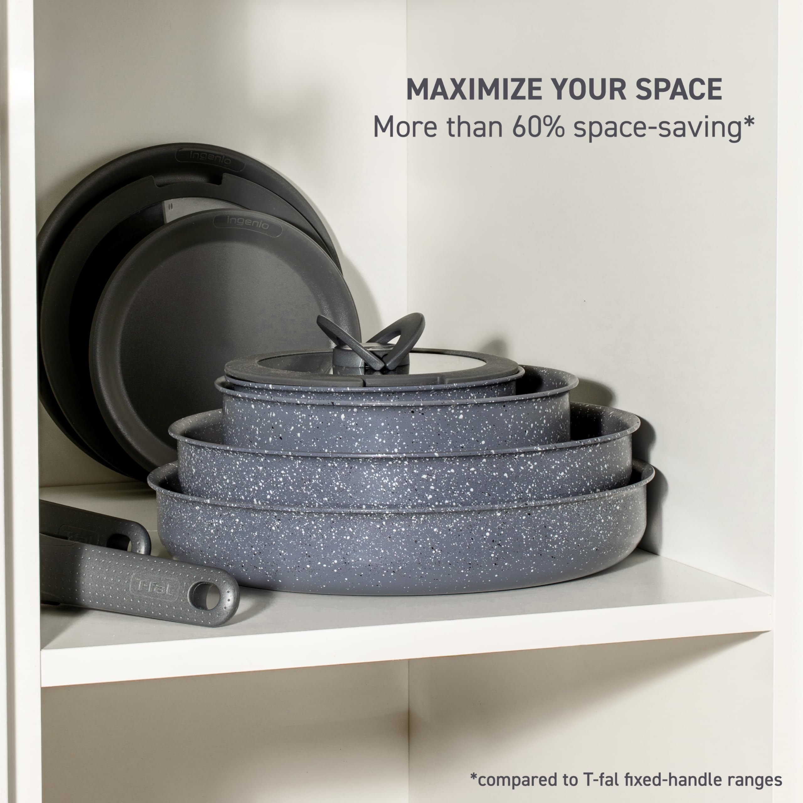 T-fal Ingenio Essentials Cookware Set with Detachable/Removable Handle 11 Piece, Granite Titanium Non Stick, Oven Broiler Safe 5