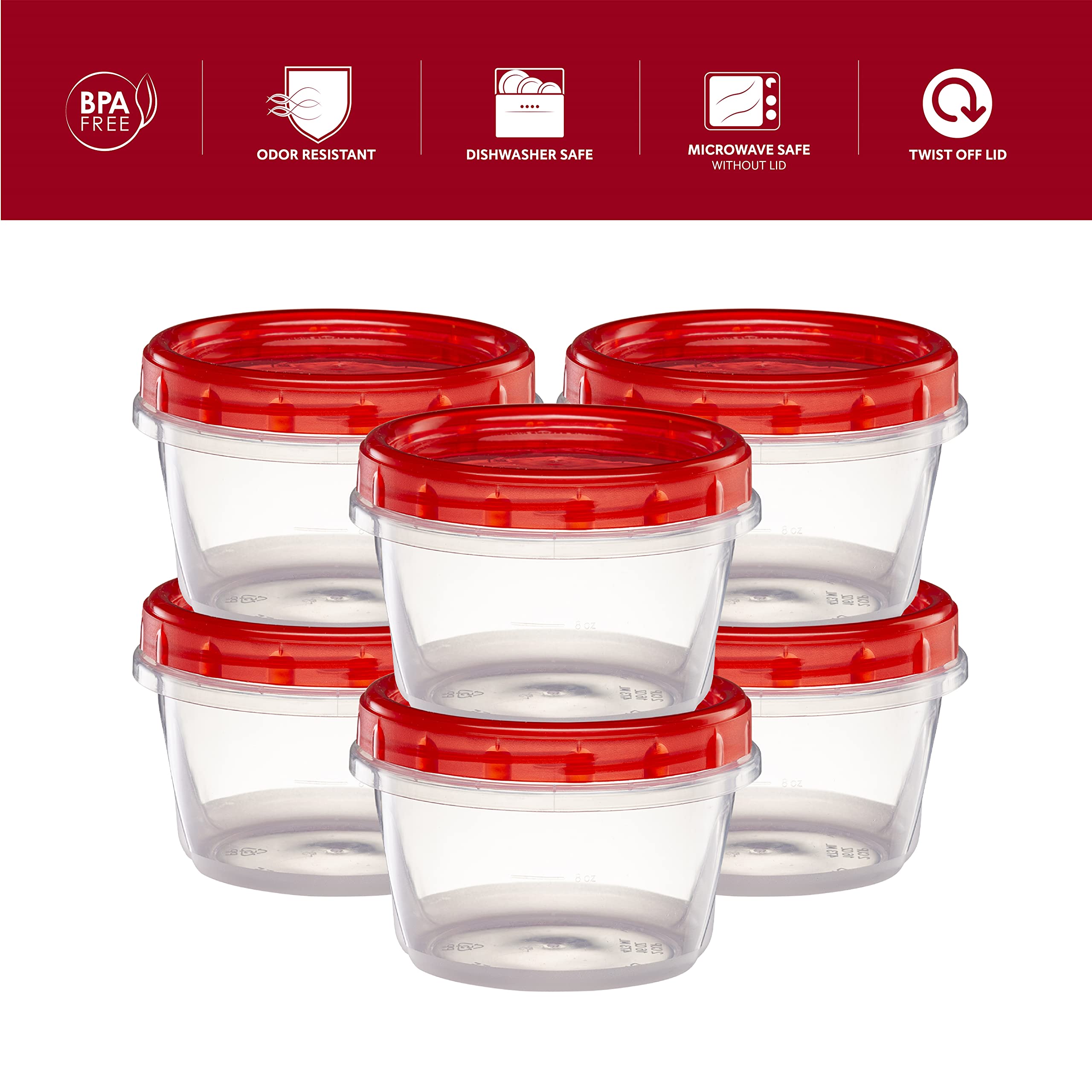 Elegant Disposables (16 Ounce 20 Pack) Twist Cap Containers Clear Bottom With Red Top Screw On Lids Twist Top Food Storage Freez
