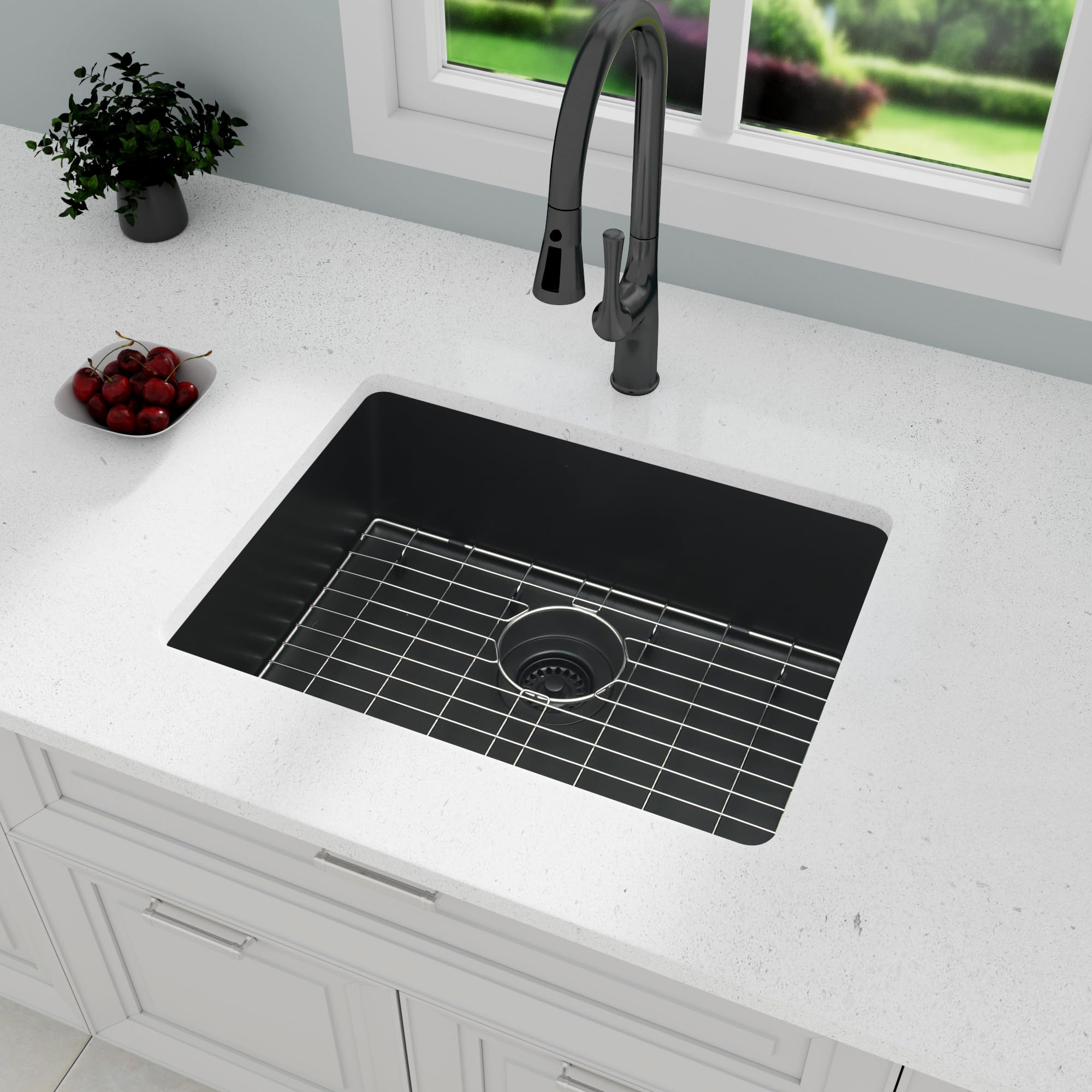 Monsinta Bar Sink, Undermount Kitchen Sink, 23 Inch Matte Black Bar Sink, Bar Sink Undermount With Accessories, Granite Kitchen