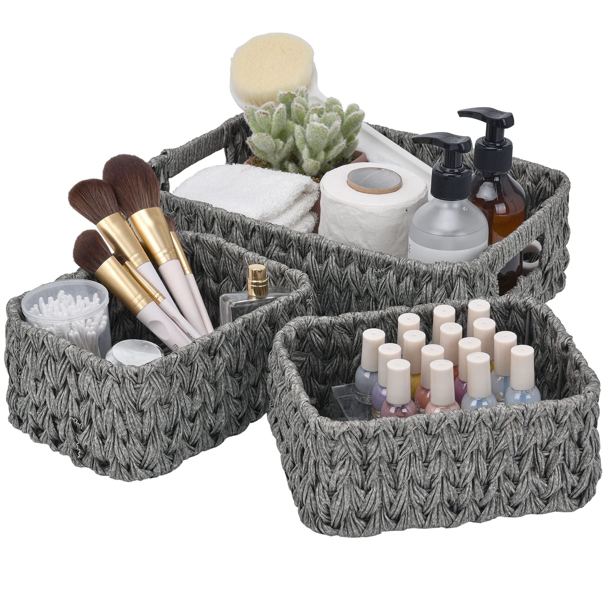 Granny Says Wicker Storage Baskets For Shelves, Baskets For Organizing, Toilet Basket Tanktopper, 1 Large And 2 Small Wicker Bas