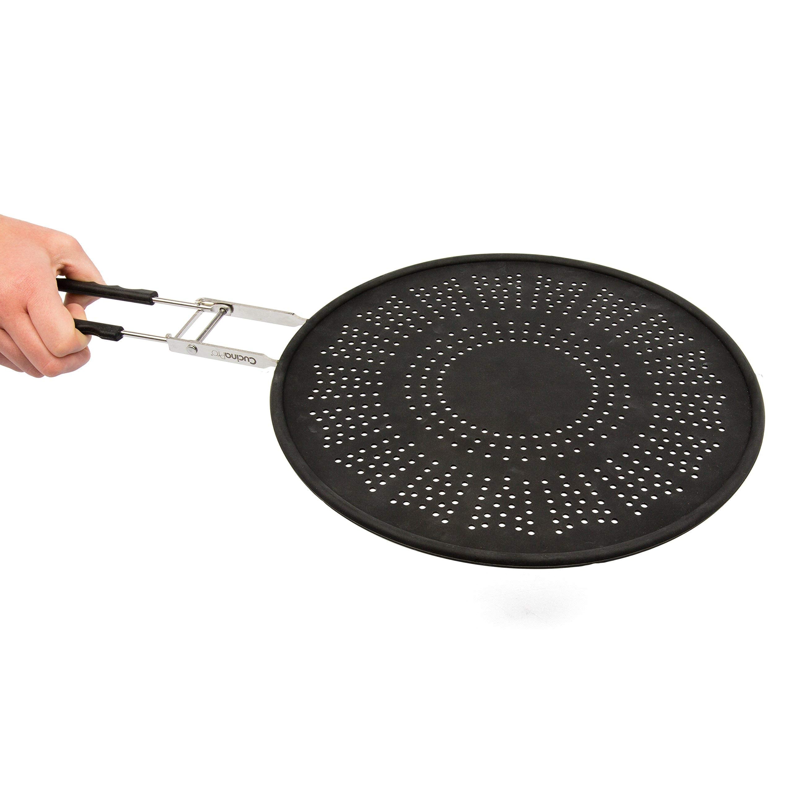 Silicone Splatter Screen- Multi Use Xl 11.5'' Oil And Grease Shield Guard And Strainer W Foldable Handle For Easy Storage - Fits