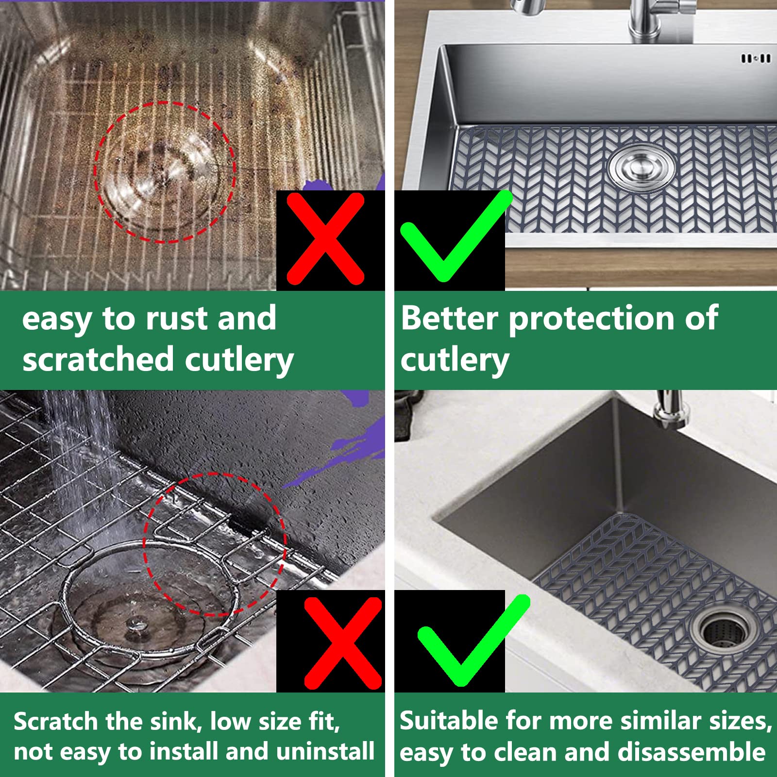 GUUKIN Sink Protectors for Kitchen Sink - 28.4''x 15.2'' Silicone Kitchen Sink Mat Grid for Bottom of Farmhouse Stainless Steel Porcelain Sink with Rear Drain(Grey)