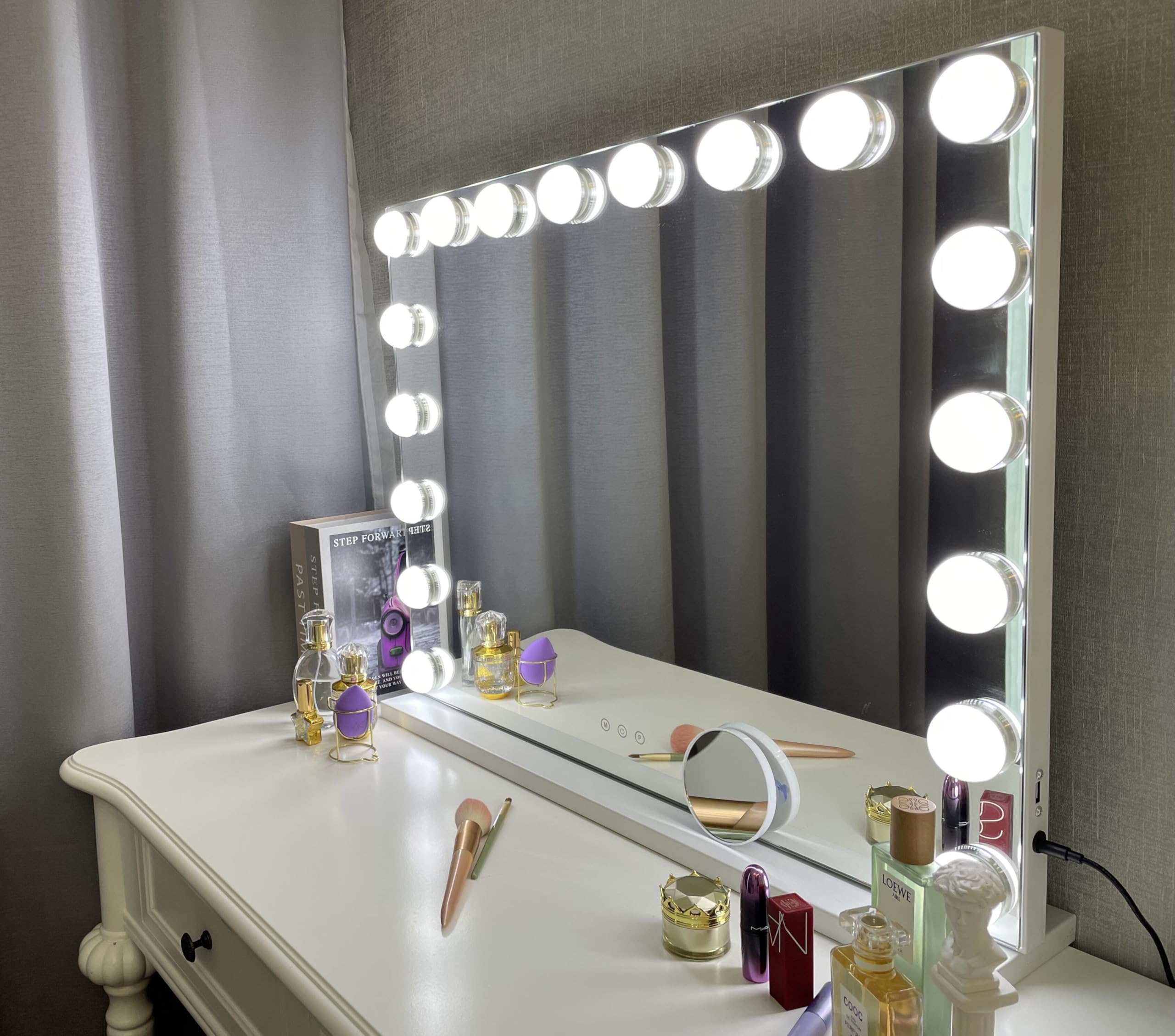 Kottova Vanity Mirror With Lights, Lighted Makeup Mirror With 18 Dimmable Led Bulbs, Hollywood Mirror, 3 Color Lightings, Usb Ch