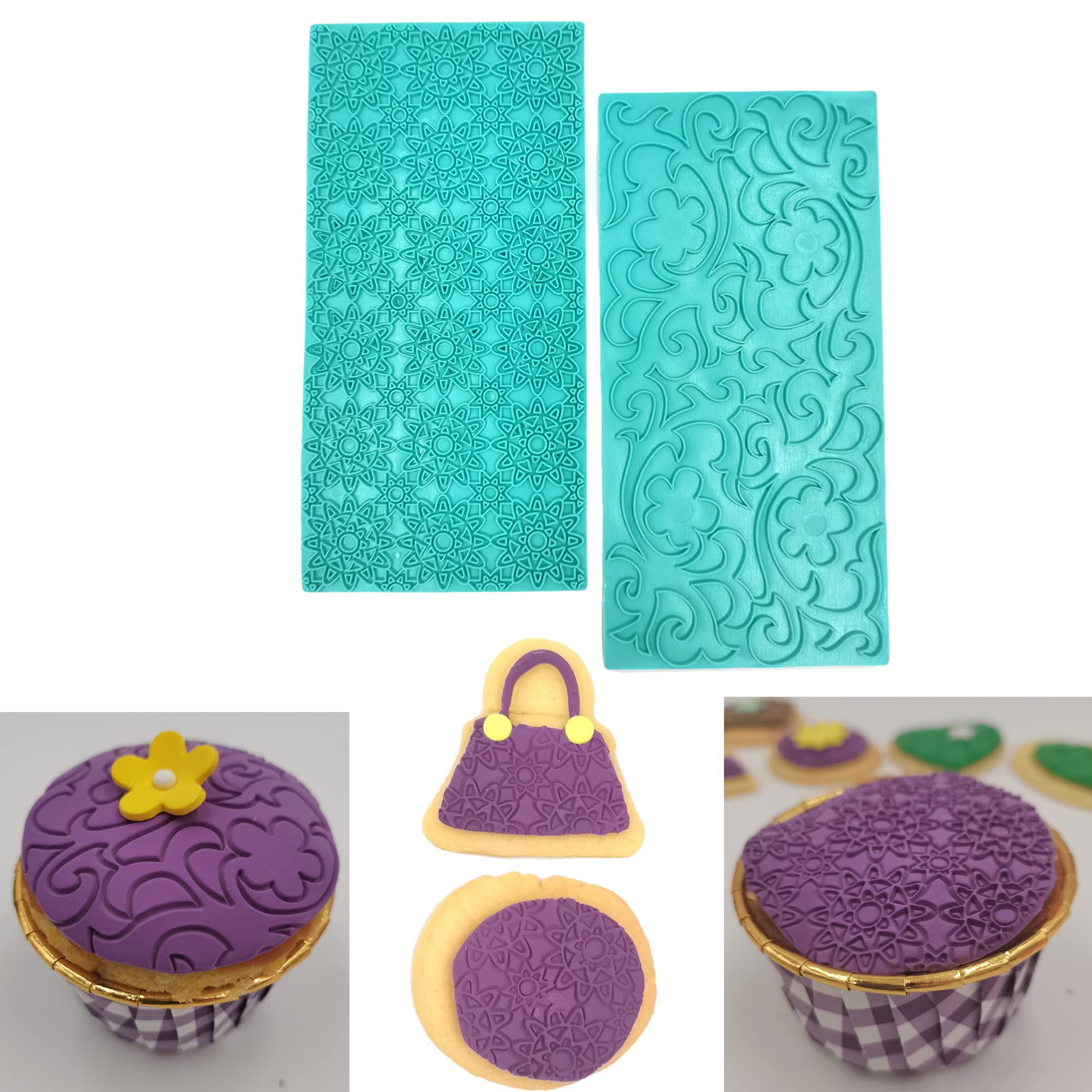 Gobaker Imprint Mat Set Gumpaste Flower Deisgn Press Mold Fondant Cake Embosser For Cupcake Top Decoration