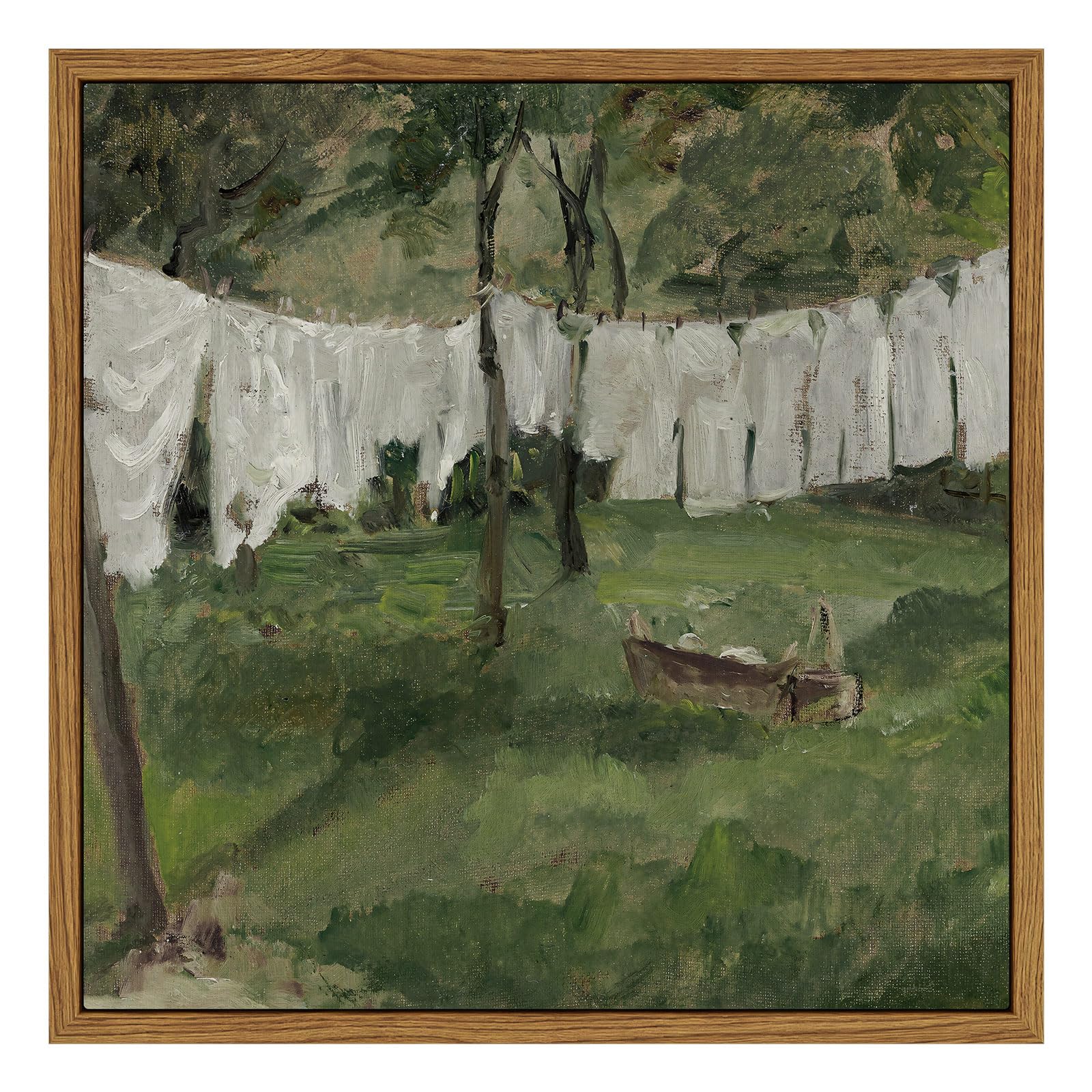 Insimsea Framed Canvas Wall Art,Vintage Laundry Room Art Print, Antique Oil Painting, Country Landscape Vintage Wall Art Canvas,