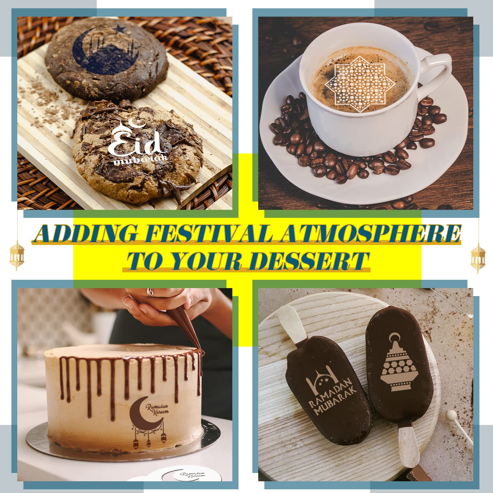 30 Pcs Eid Mubarak Cookie Stencil Set Ramadan Coffee Stencils Eid Ramadan Coffee Decorating Stencils Reusable Cake Cookies Bakin