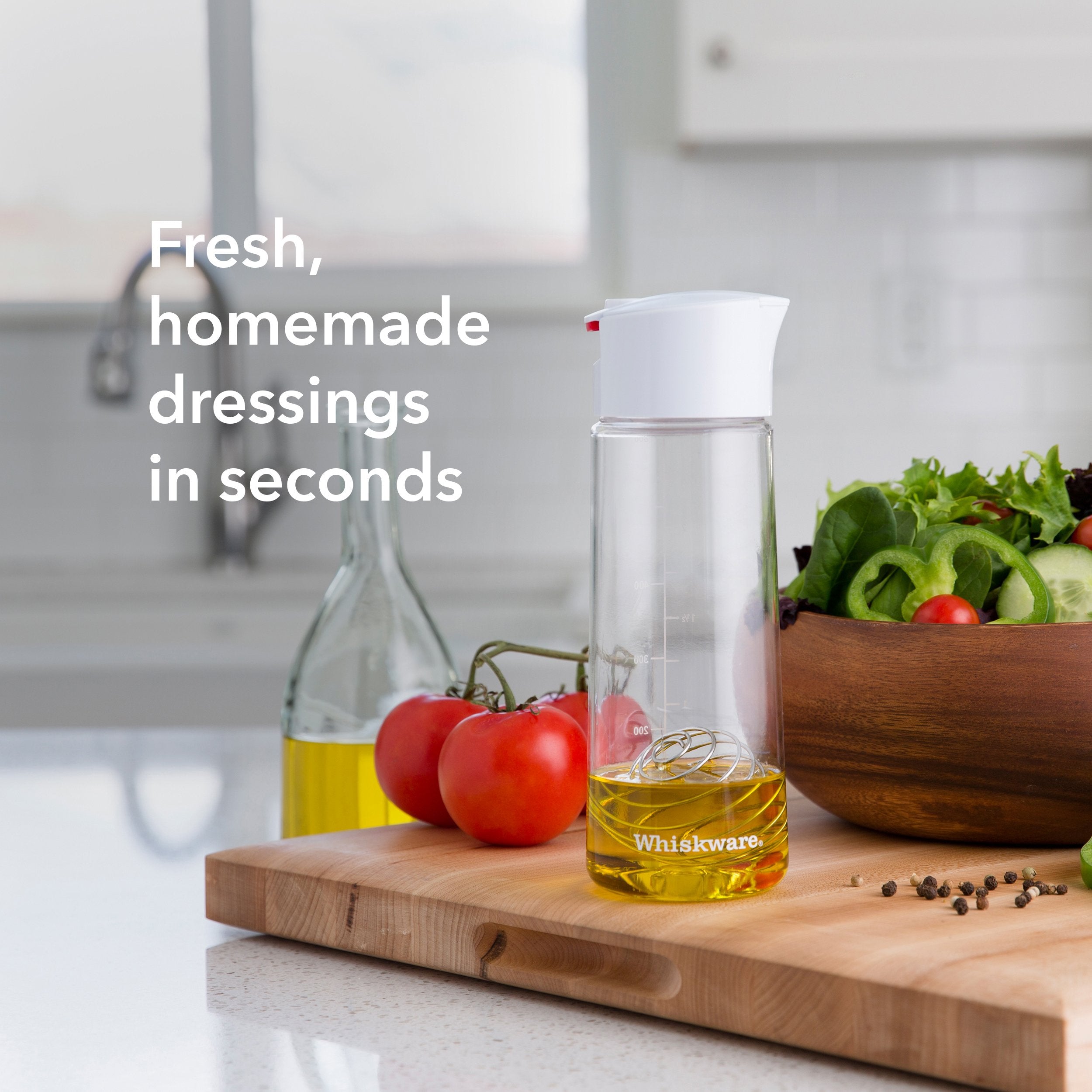 Whiskware Tritan Plastic Salad Dressing Bottle, 2.5 Cups, Leak Proof, White, Model C01396