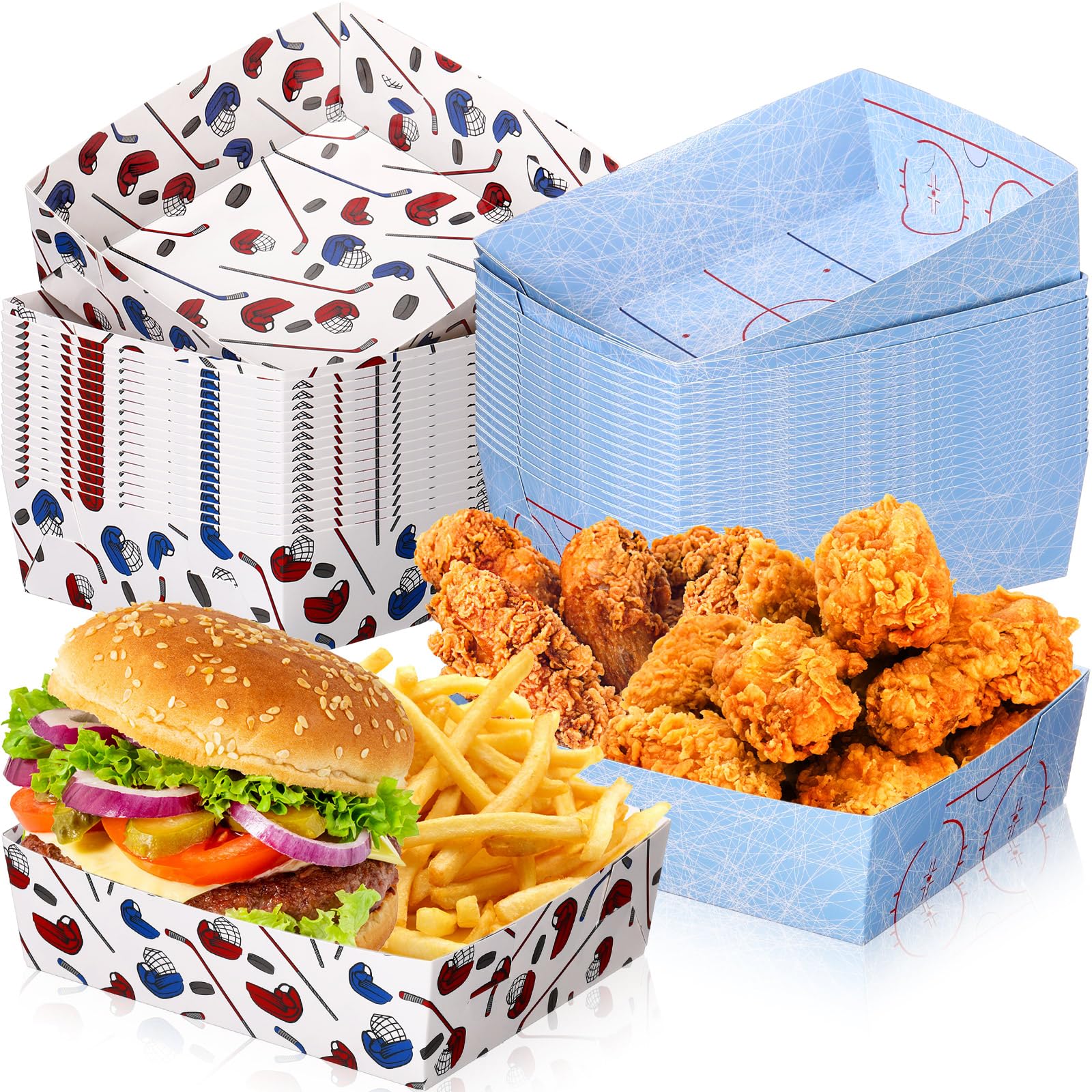 36 Pack Ice Hockey Theme Party Supplies 5 Lb Ice Hockey Plates Food Trays Nacho Boats Large Paper Food Boats Nacho Trays Disposa