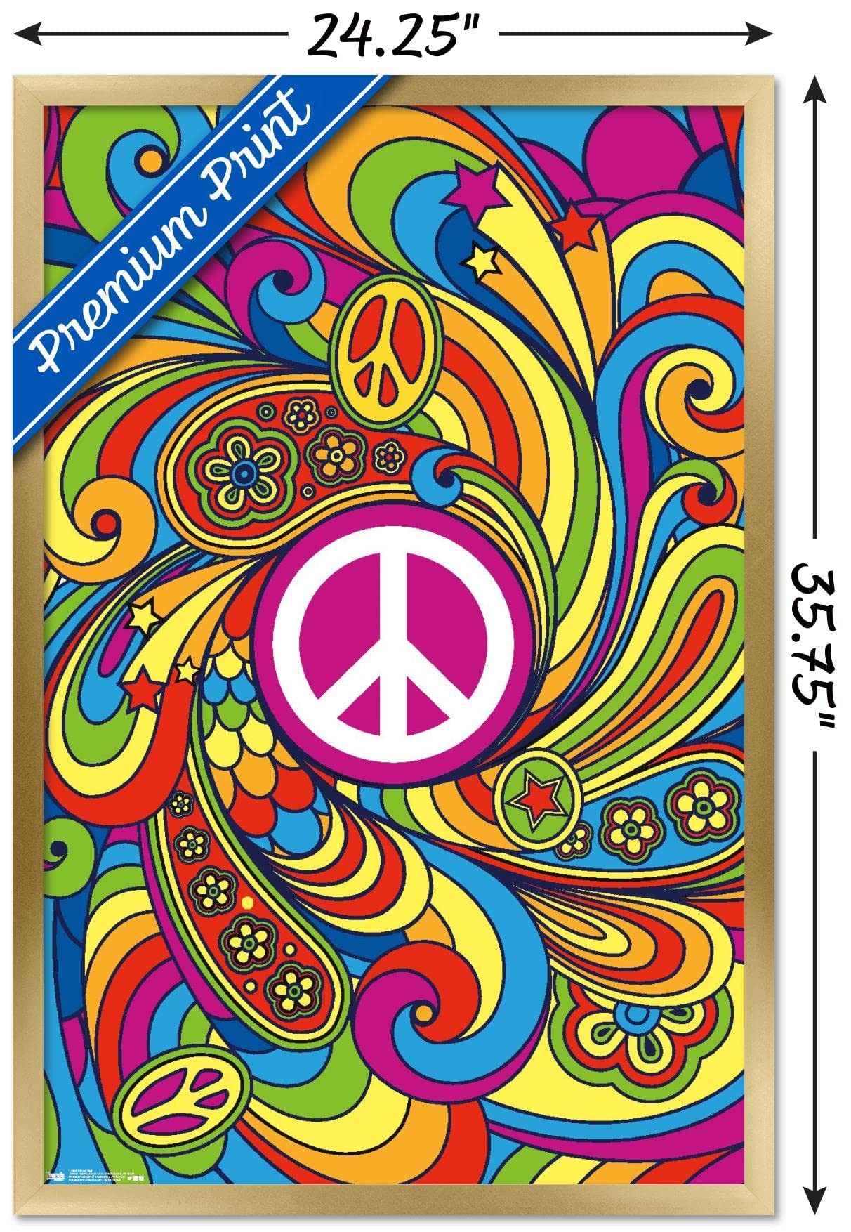 Trends International Peace Sign Wall Poster, 22.375'' X 34'', Gold Framed Version
