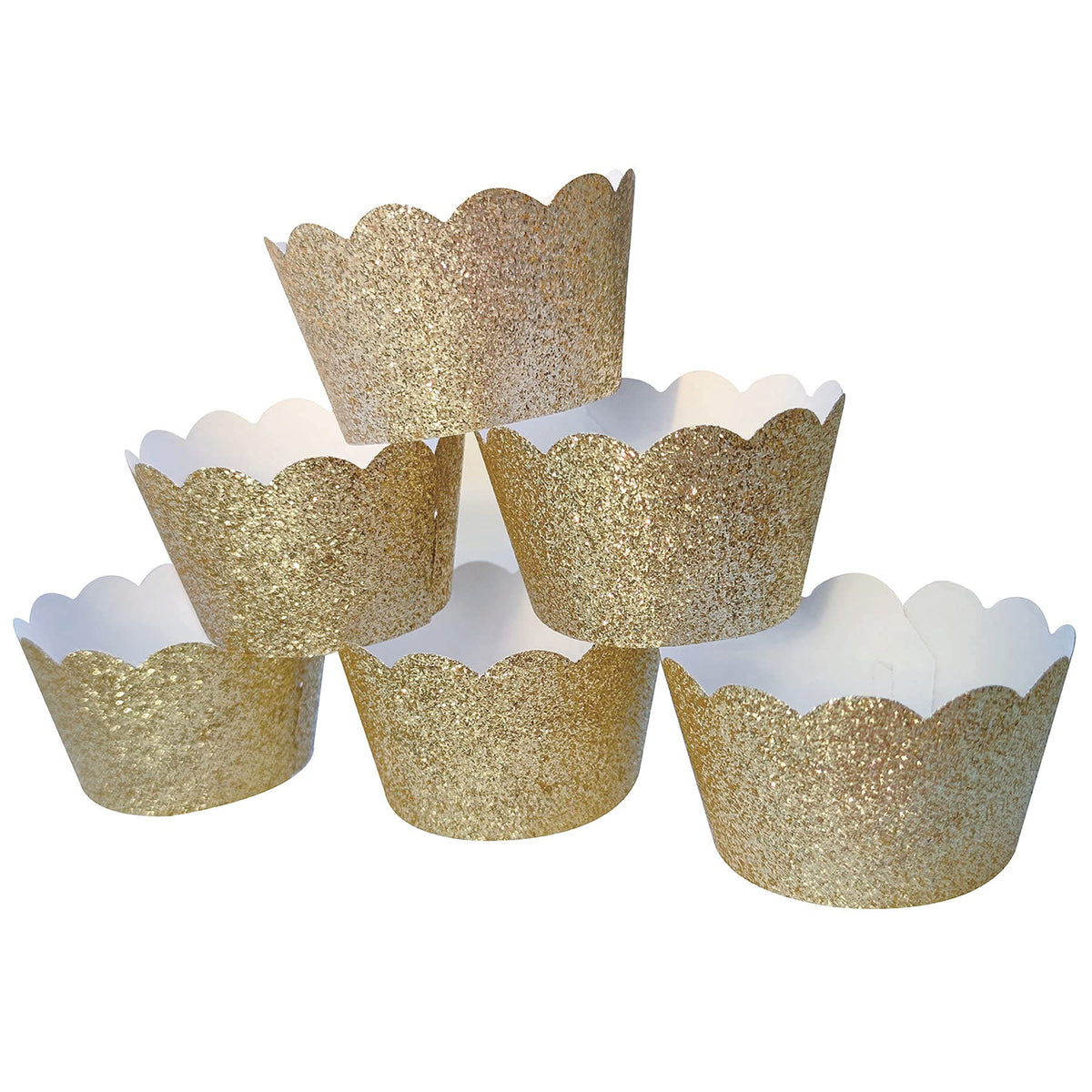 Mybbshower Glitter Gold Scalloped Cupcake Wrappers For Baby Shower 1St Birthday Supplies New Year Eve Cake Decoration Pack Of 24