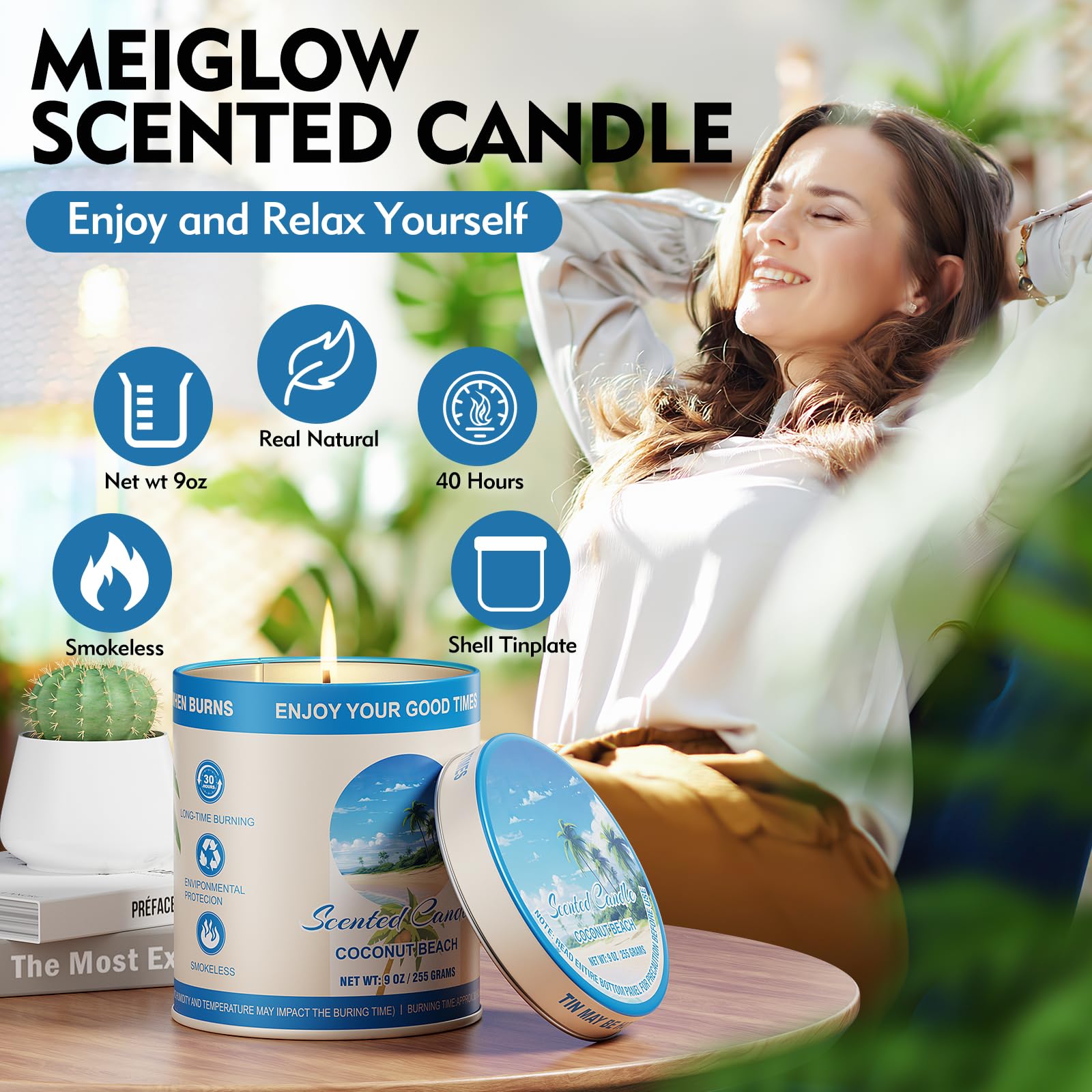 2 Pack Scented Candles (90 Total Burn Hours) - Soy Wax Candles 9 oz Each in Tin - Long Lasting Aromatherapy Candle Gift Set (Coc