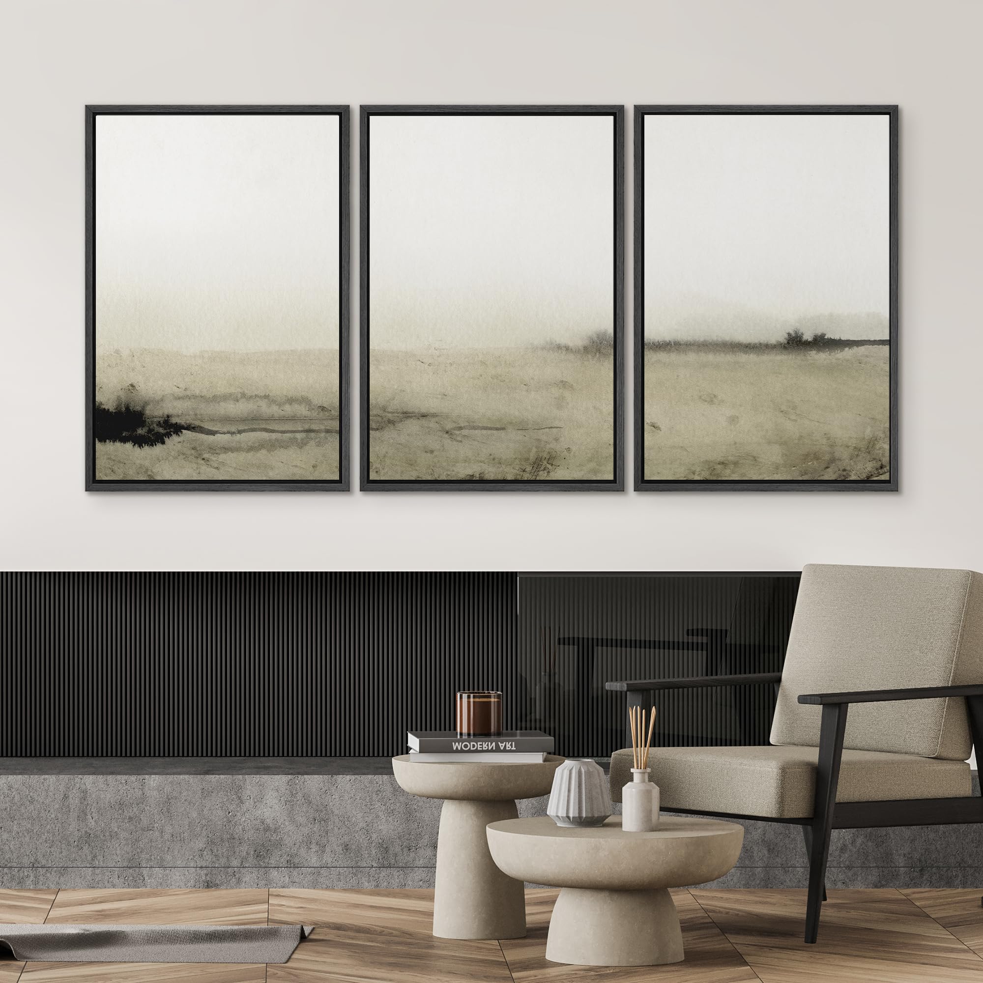 SIGNWIN Framed Canvas Print Wall Art Set Sepia Mountain Forest Environment Nature Wilderness Photography Modern Art Rustic Landscape Relax/Calm for Living Room  Bedroom  Office - 16''x24''x3 Black