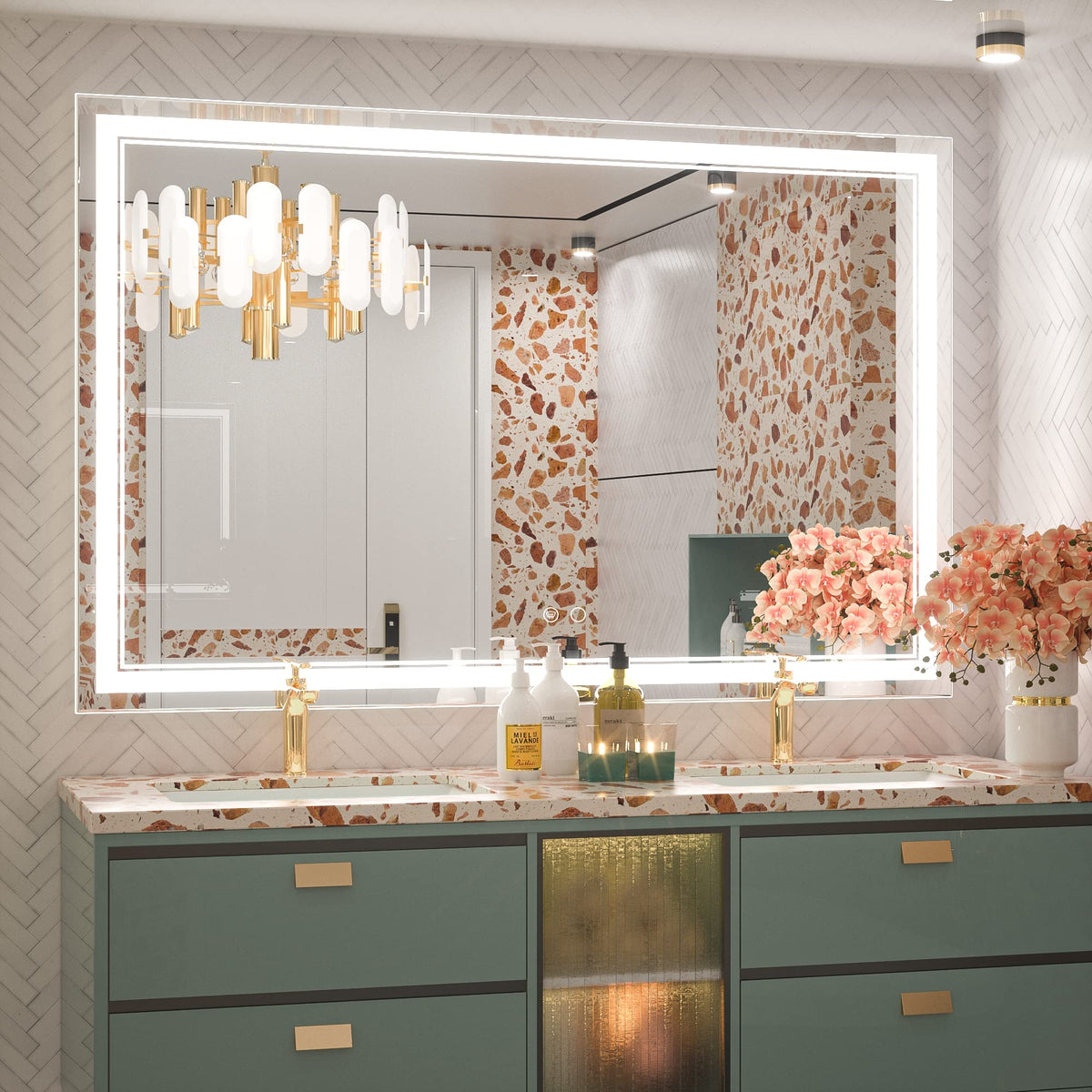 Keonjinn Led Mirror Bathroom Mirror With Lights, Frontlit Led Vanity Mirror, Wall Mounted Anti-Fog Dimmable Lighted Makeup Mirro