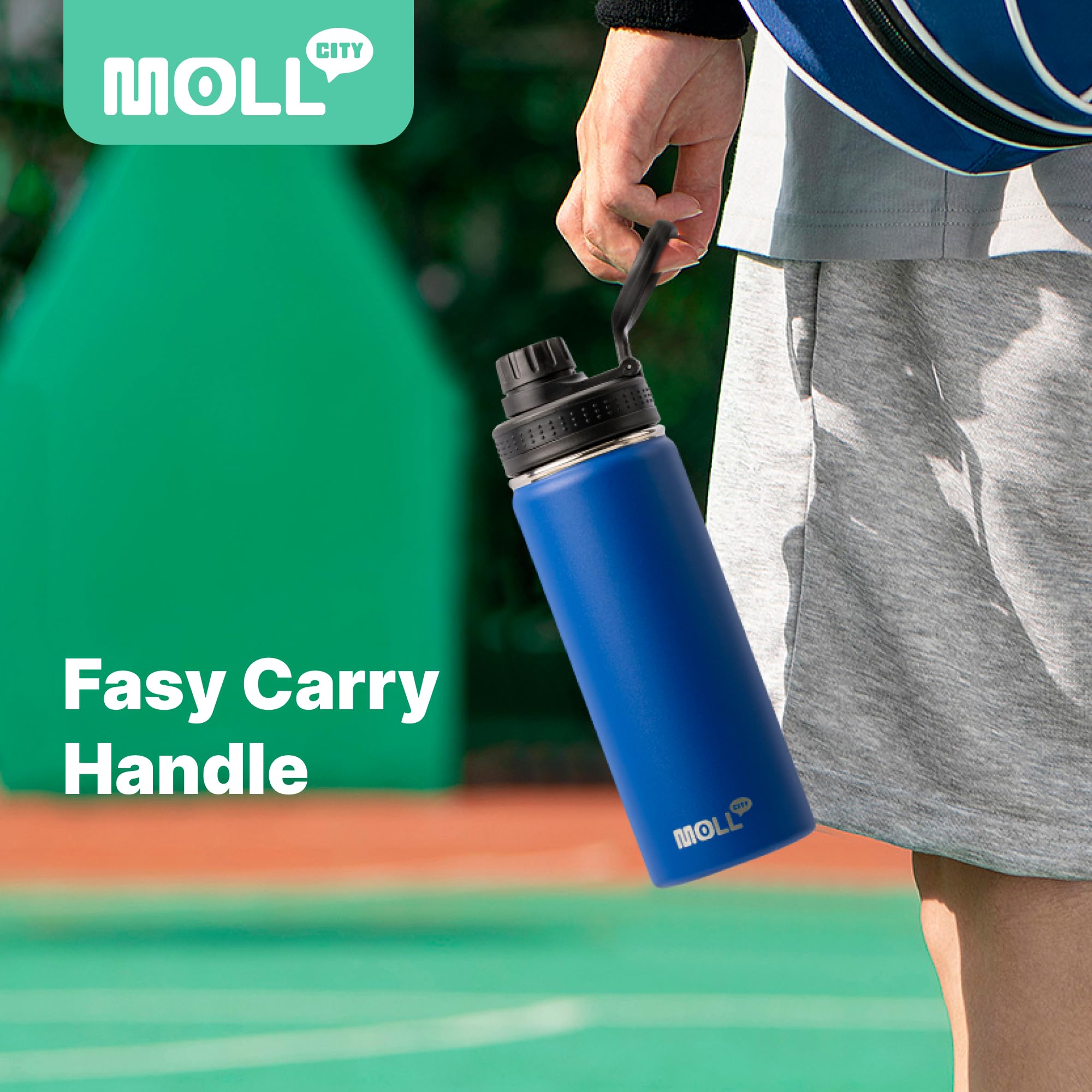 Mollcity Kids Insulated Water Bottle With Spout Lid-16 Oz Stainless Steel Vacuum Wide Mouth Sports Water Bottle For Back To Scho