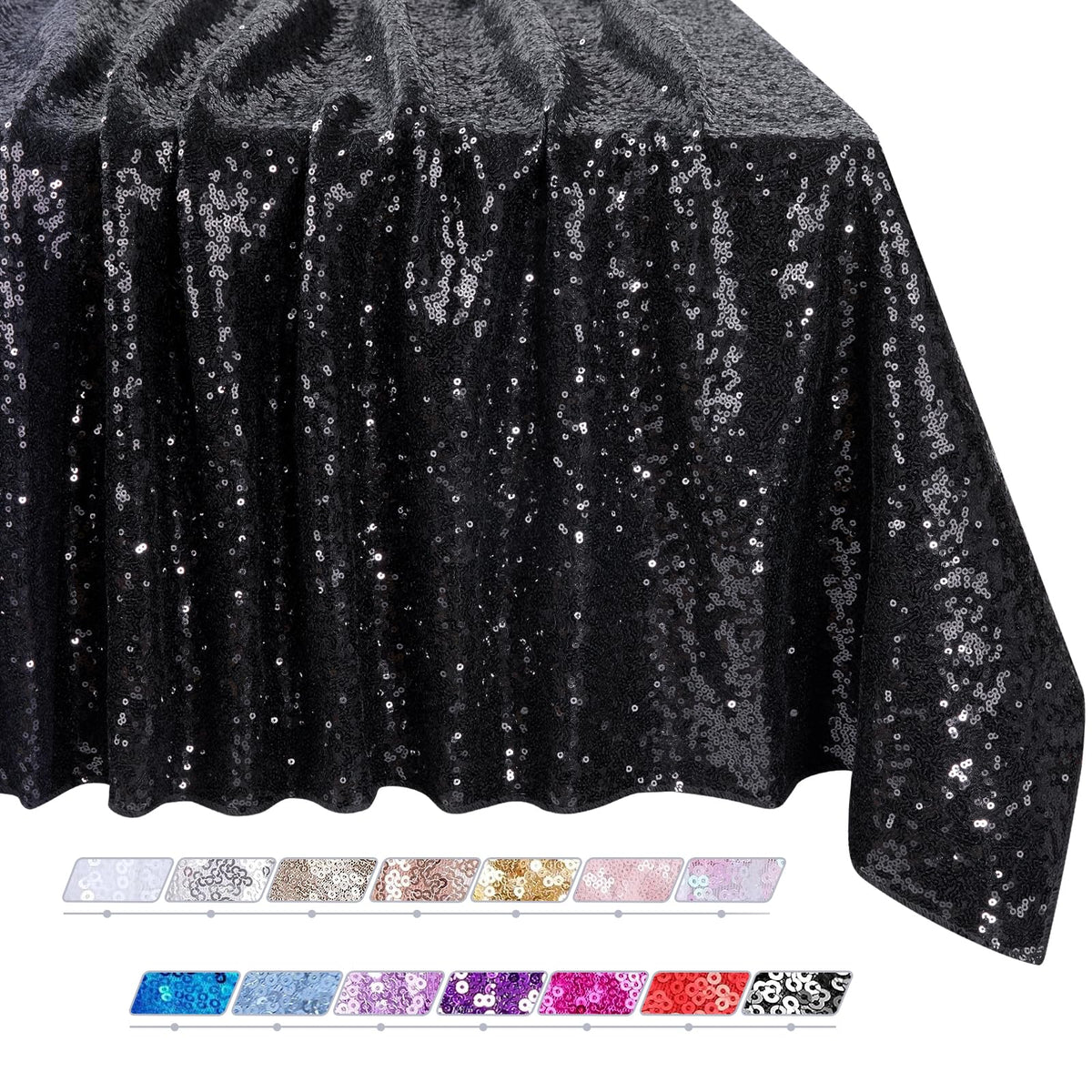 Queendream Tablecloth 90X156 Rectangle Sequin Tablecloth Black Wedding Table Linens Glitter Birthday Bridal Party Indoor Outdoor