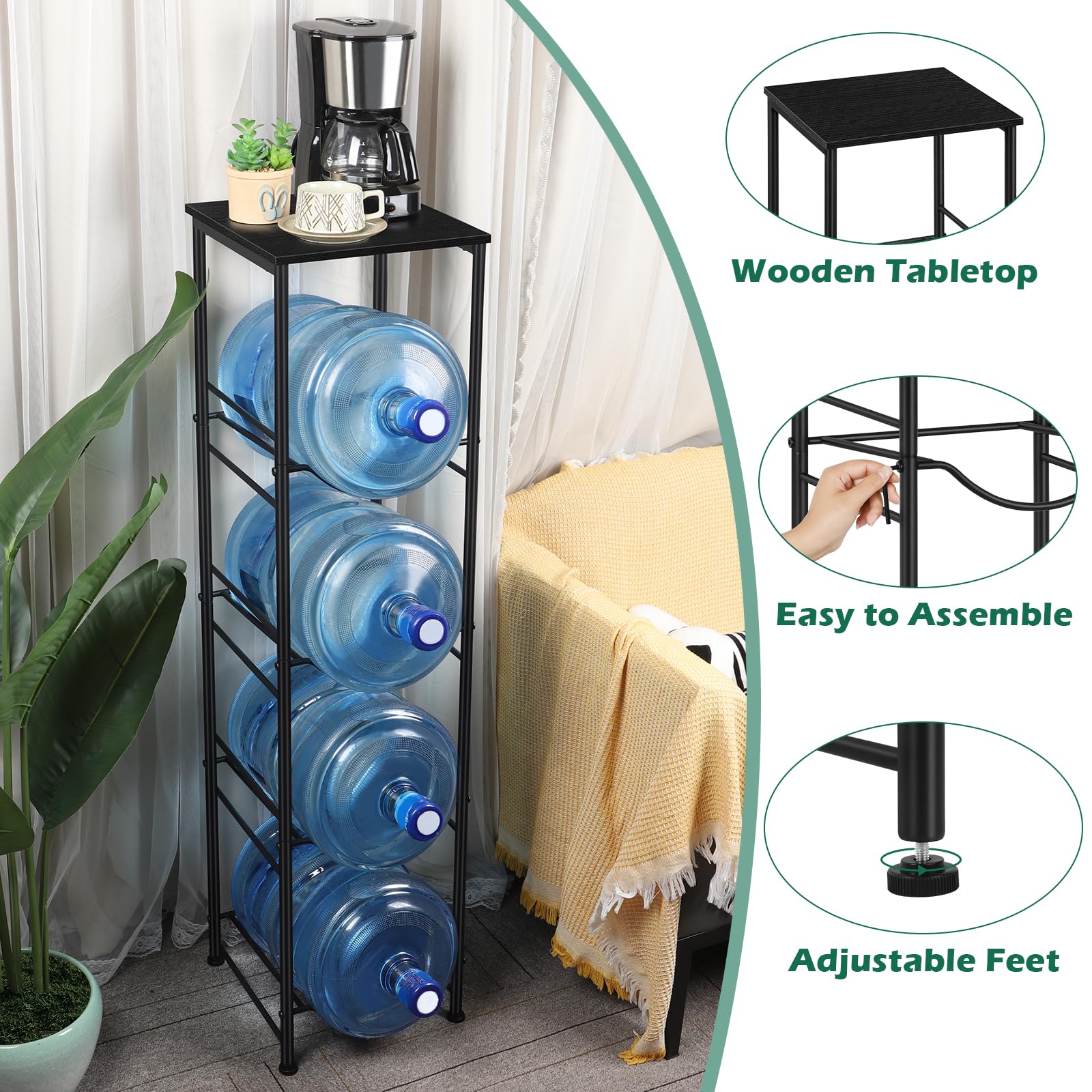 Vrisa Water Jug Holder 5 Gallon Water Jug Stand 4-Tier Water Gallon Holder Organizer With Storage Shelf Water Jug Rack For Home