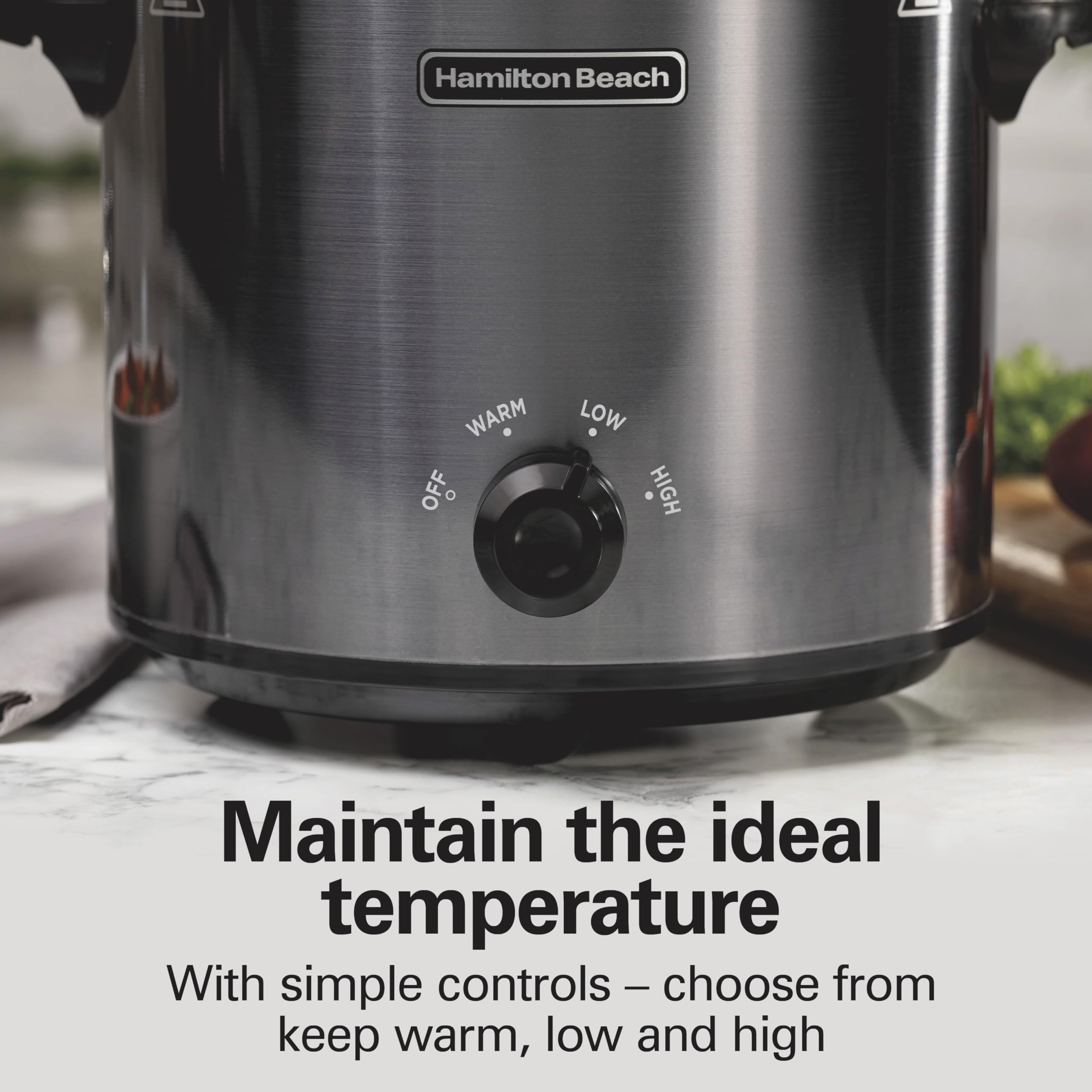 Hamilton Beach 4-Quart Slow Cooker, Brushed Gray, Stoneware Crock, Model 33240, 3 Cooking Settings, Dishwasher-Safe Glass Lid
