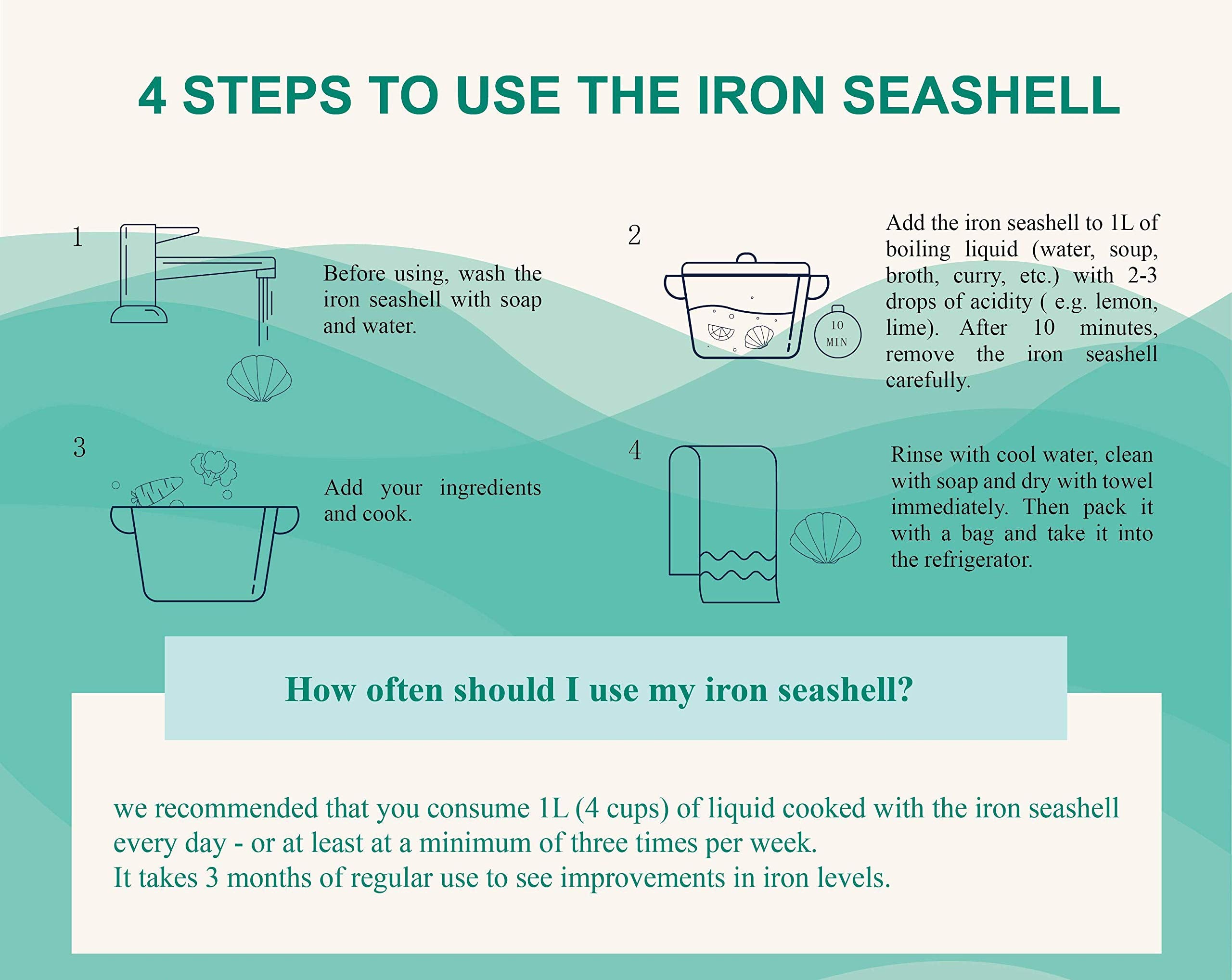 2 Packs Of Iron Seashell With Bag - A Natural Source Of Iron To Reduce The Risk Of Deficiency, An Effective And Safe Cooking Too