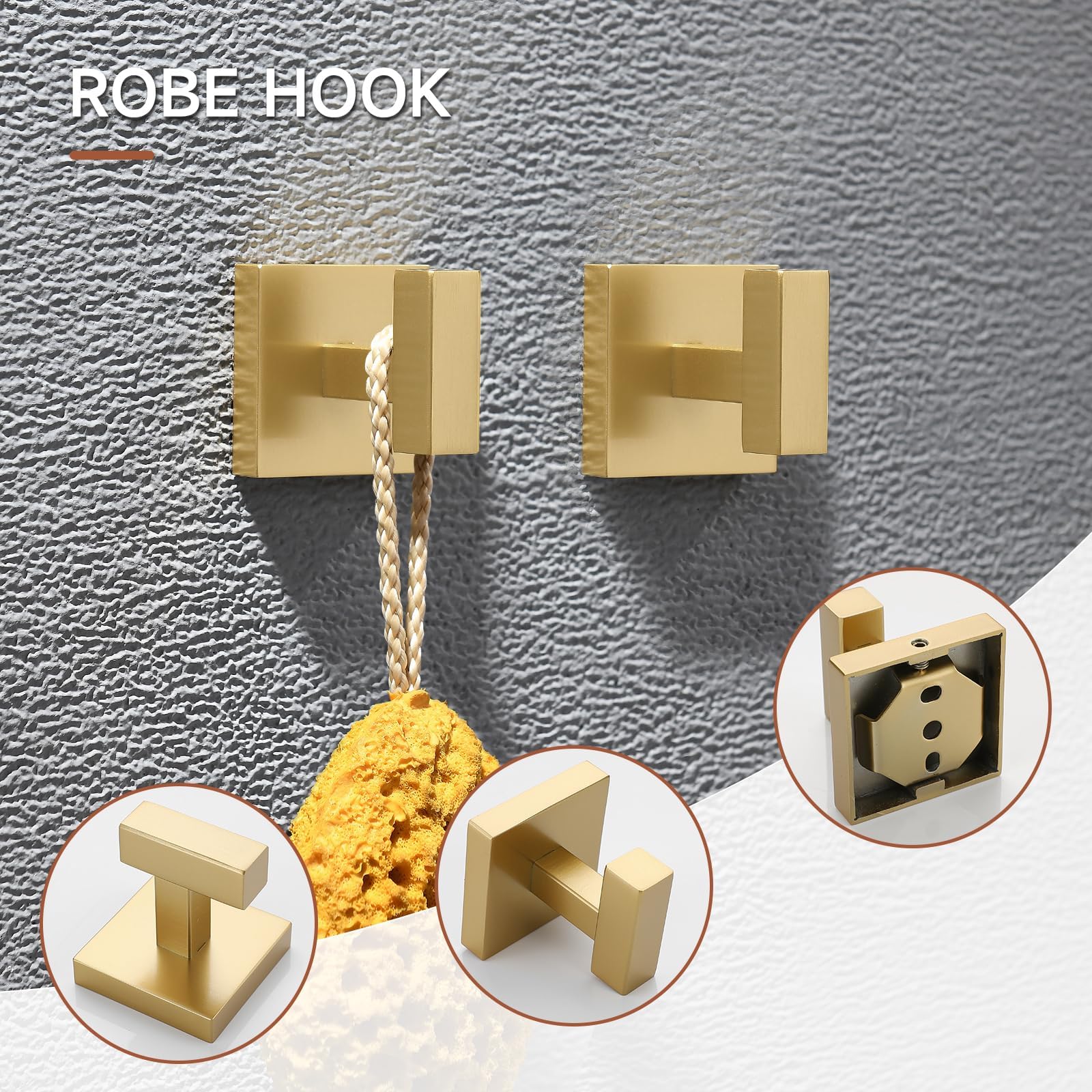 Tqkag 5-Piece Bathroom Accessories Set Brushed Gold Bathroom Hardware Set Sus304 Stainless Steel Classic Wall Mounted Towel Bar