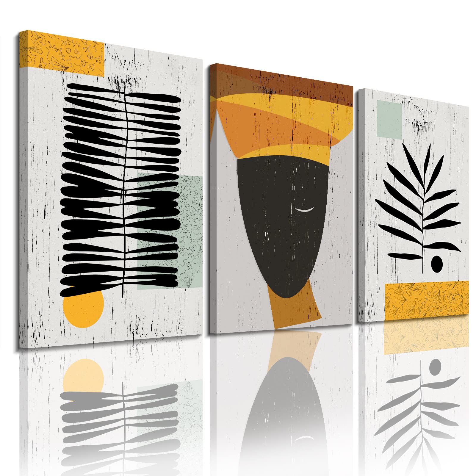 Framed Canvas Wall Art African Ethno Motive Wall Art Set, Abstract Ethno Art, African American Woman Portrait, Black Orange Prin