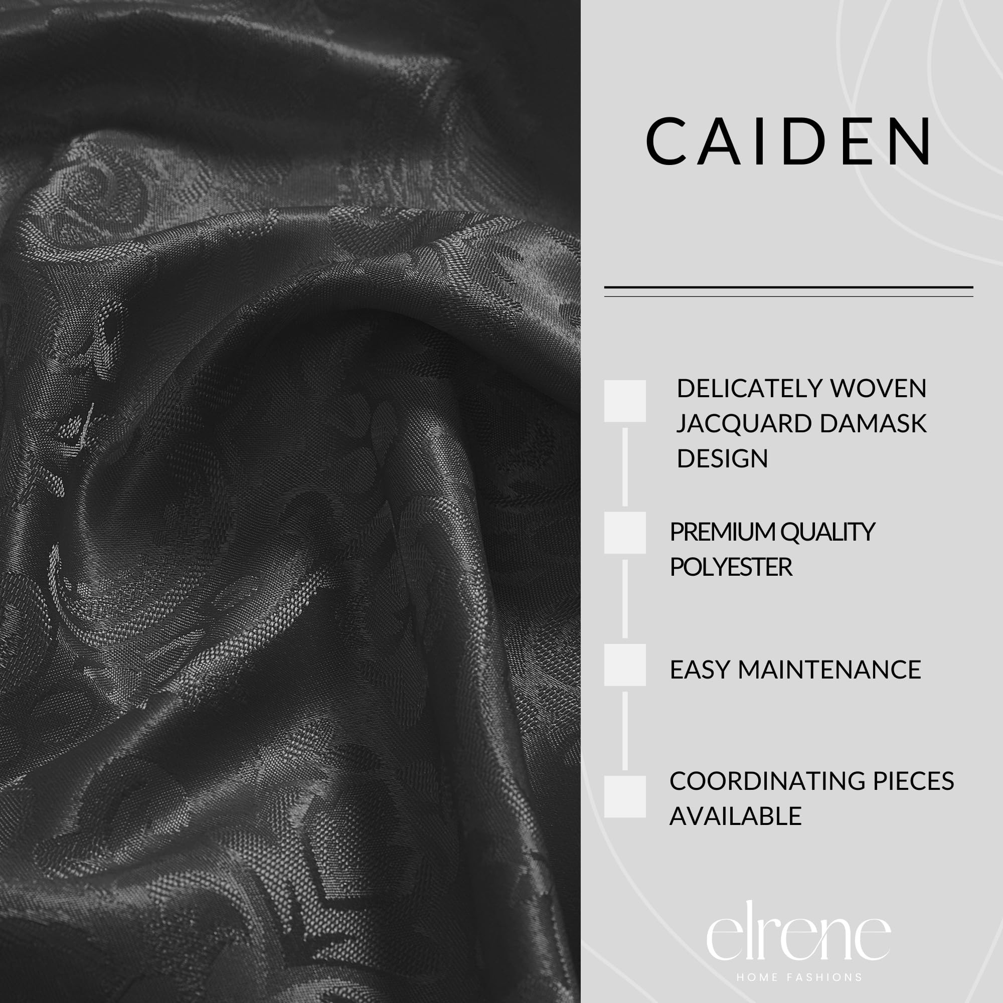 Elrene Home Fashions Caiden Elegance Damask Fabric Napkins (Set Of 4), 17'' X 17'', Black 4 Count