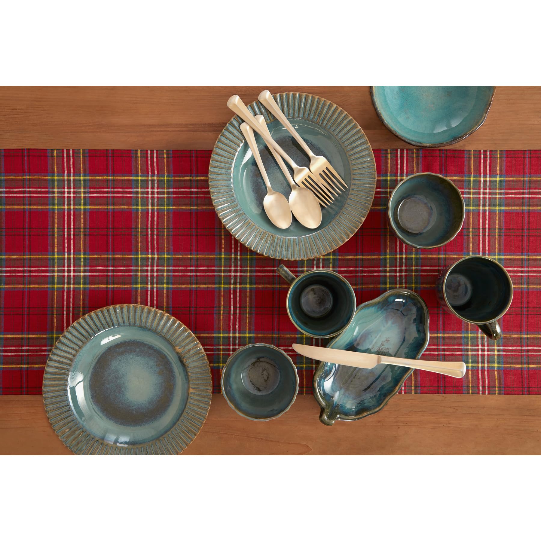 Solino Home Table Runner 90 Inches Long - 100% Pure Linen Red Classic Tartan Plaid Table Runner 14 X 90 Inch - Handcrafted And M