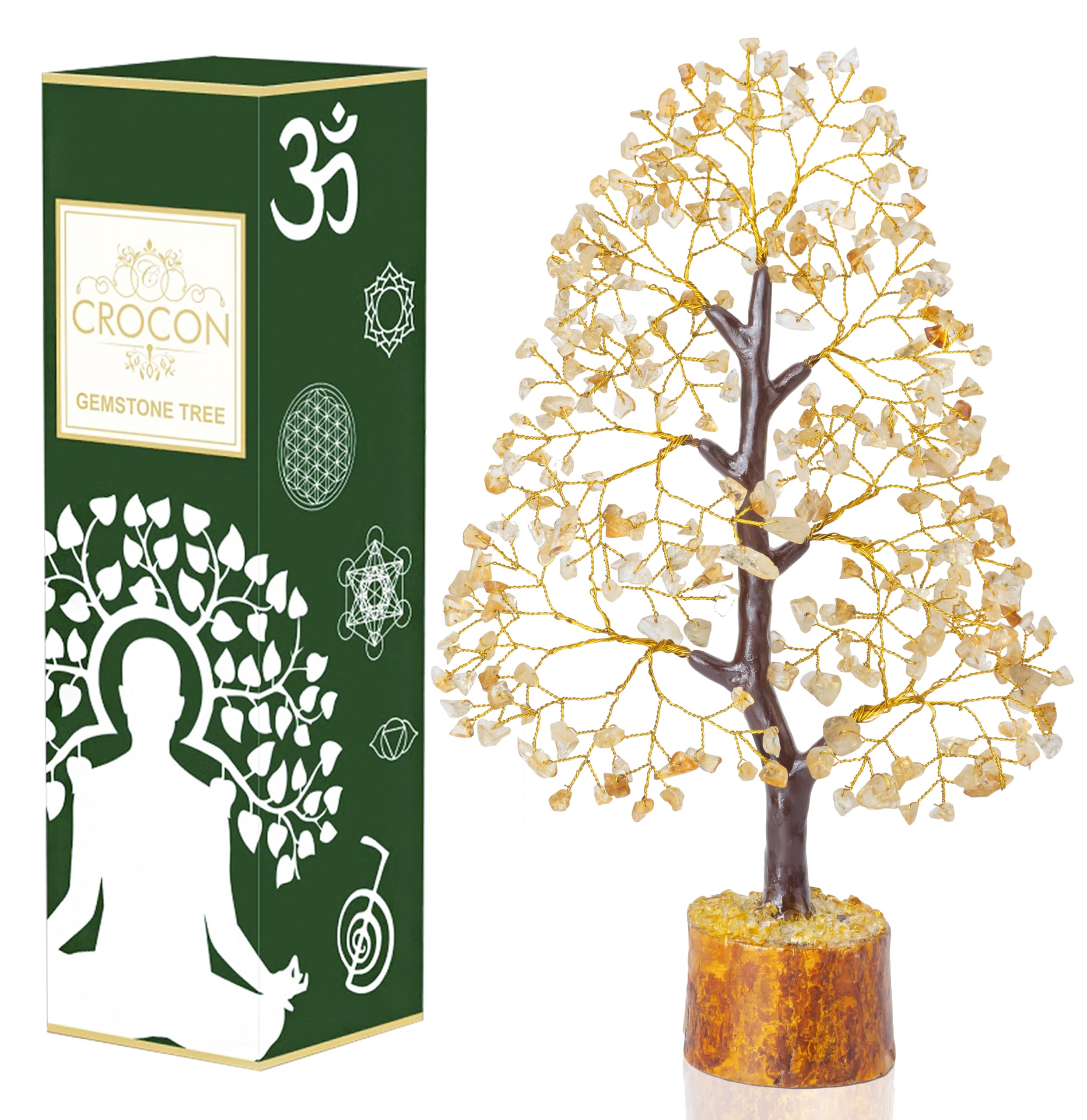 Crocon Citrine Gemstone Tree Feng Shui Figurine Money Bonsai Chakra Balancing Good Luck Prosperity Reiki Healing Crystals Decora