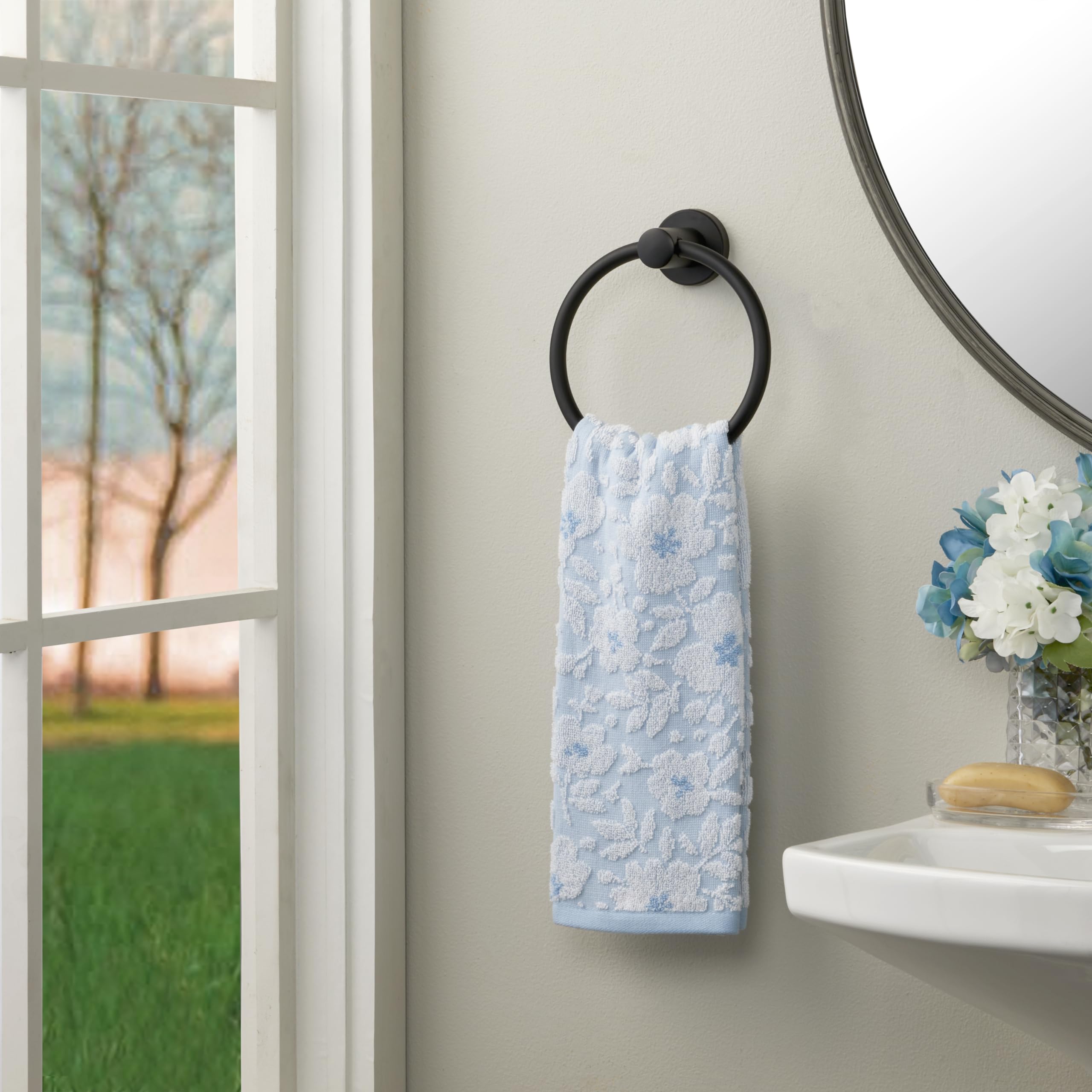 Skl Home Floral Jacquard Hand Towel Set, Sky Blue, 2 Count