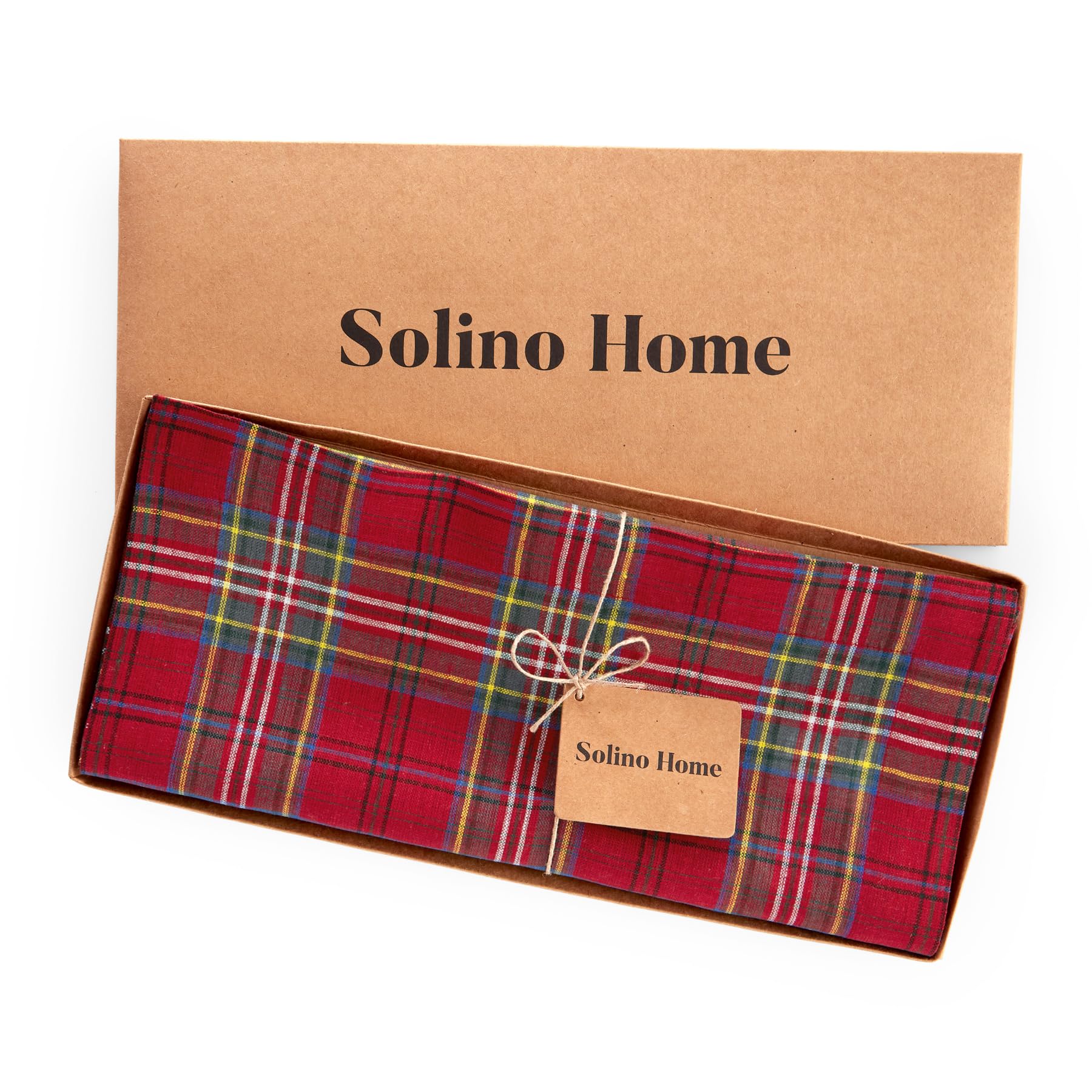 Solino Home Table Runner 90 Inches Long - 100% Pure Linen Red Classic Tartan Plaid Table Runner 14 X 90 Inch - Handcrafted And M