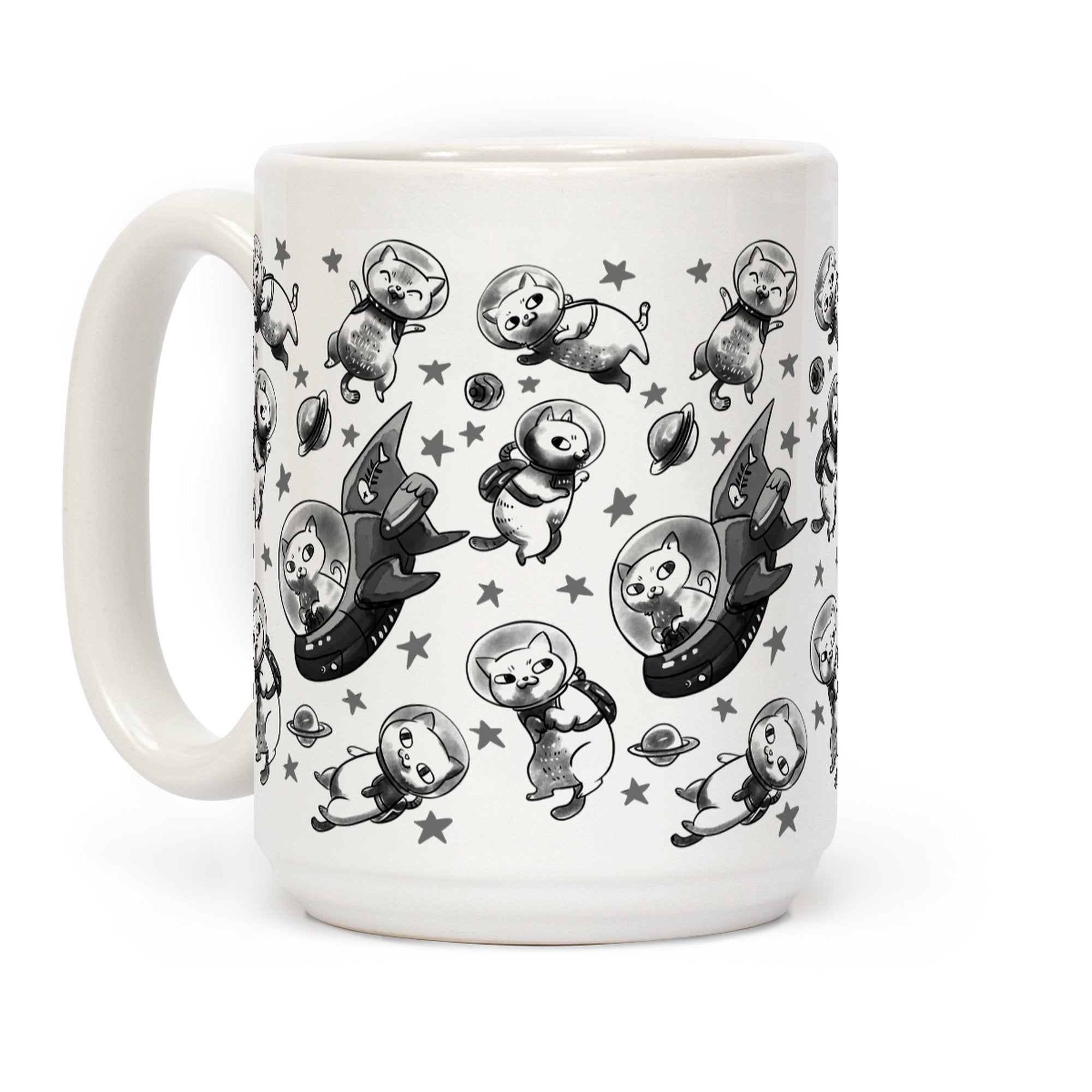 LookHUMAN Cats In Space White 15 Ounce Ceramic Coffee Mug