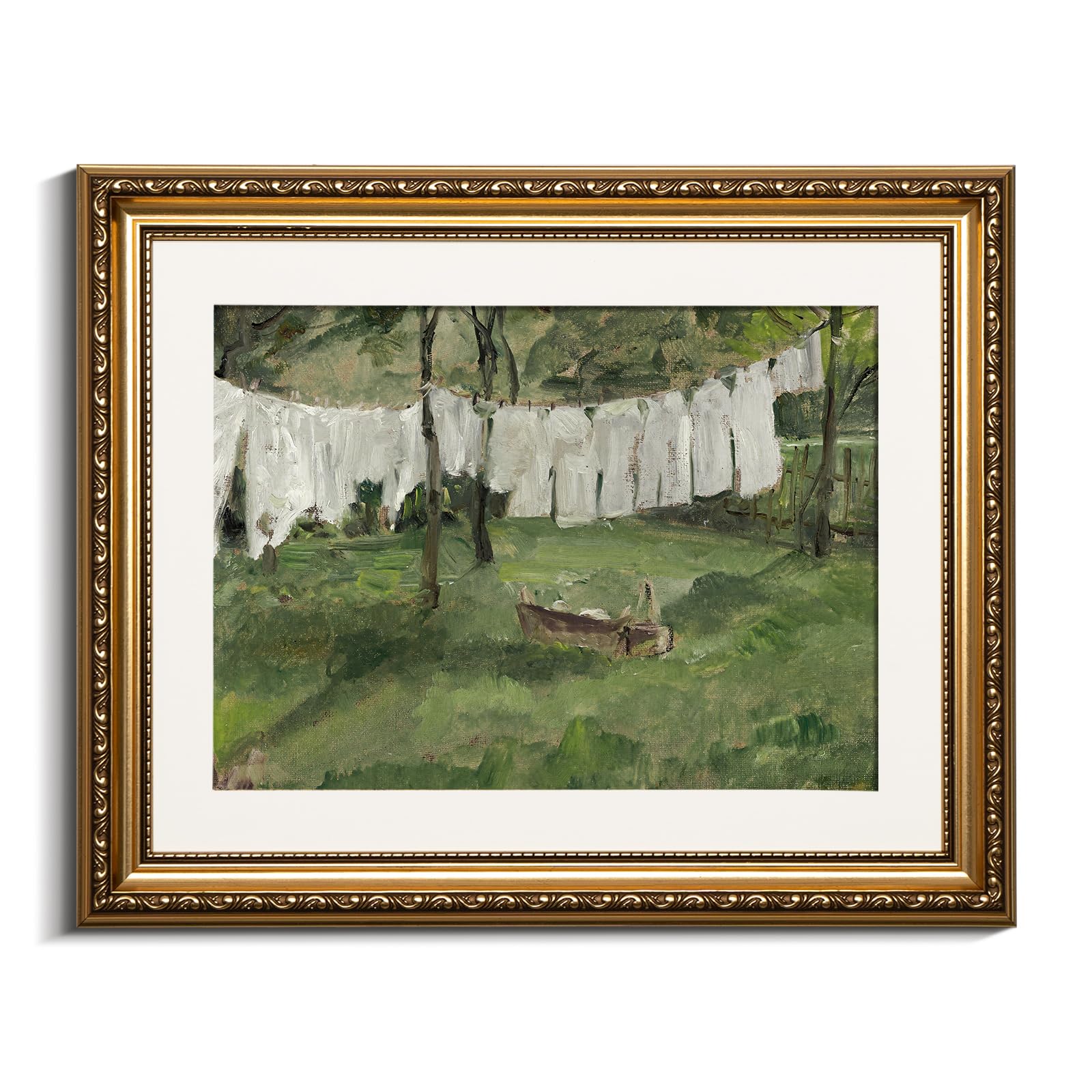 Viyyiea Gold Framed Canvas Wall Art For Living Room,Vintage Laundry Room Art Print, Antique Oil Painting, Country Landscape Vint