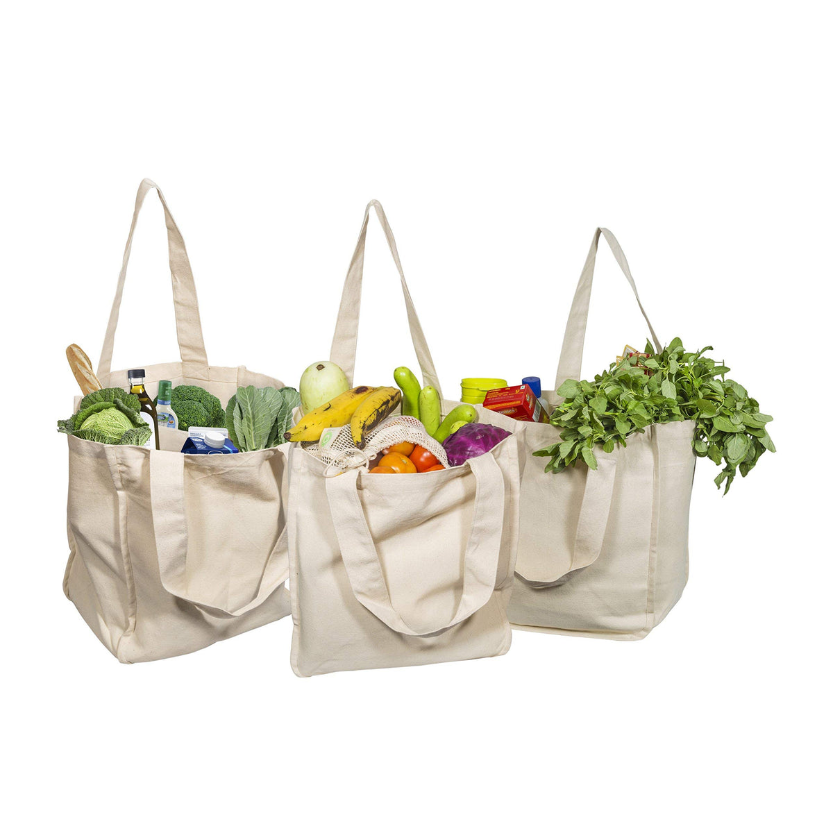 Best Canvas Grocery Shopping Bags - Canvas Grocery Shopping Bags With Handles - Cloth Grocery Tote Bags - Reusable Shopping Groc