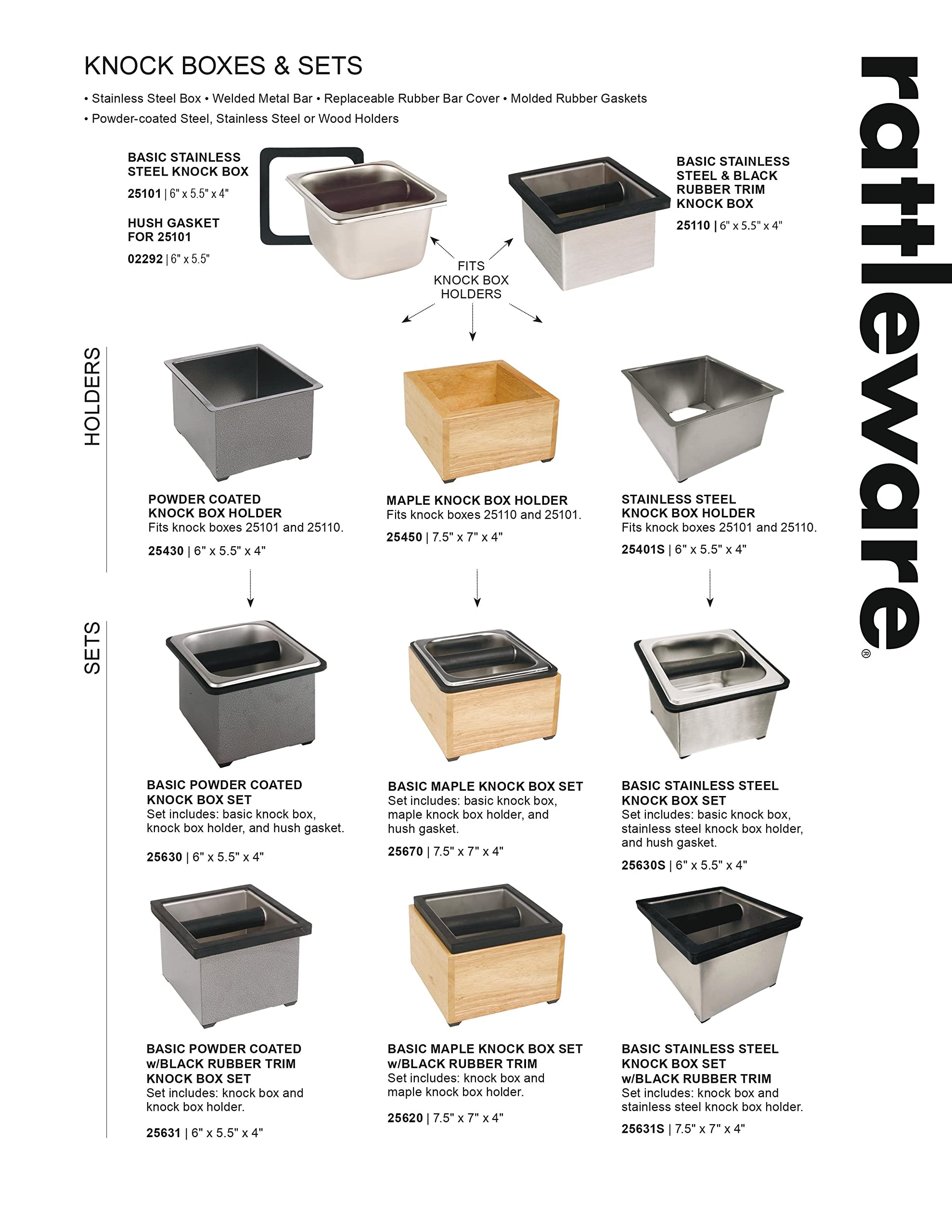 Rattleware Stainless Steel Open Bottom Knock Box Chute - For Home, Cafe, Restaurant, Hotel, Office, R Commercial Establishment -