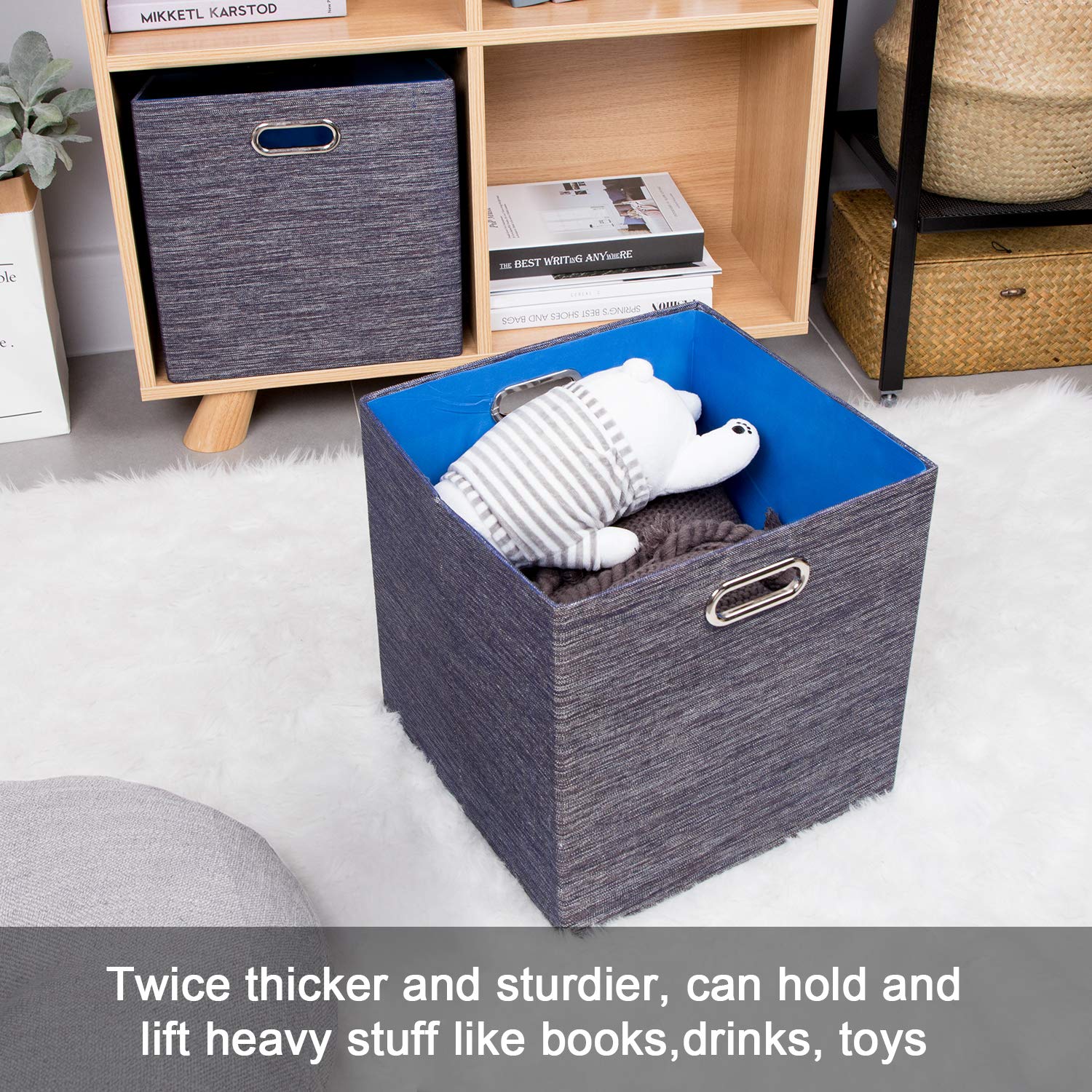 Posprica Storage Cubes,11  11 Foldable Storage Bins,Thick And Heavy Duty Fabric Baskets - 4Pcs,Blue