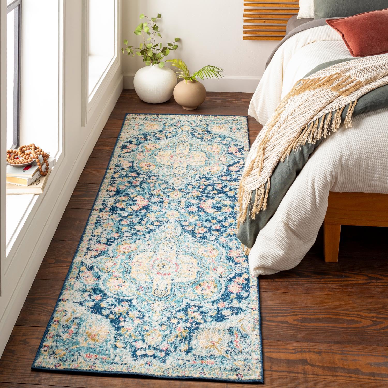 Livabliss Romaine Vintage Medallion Runner Area Rug, 27 x 76, Navy