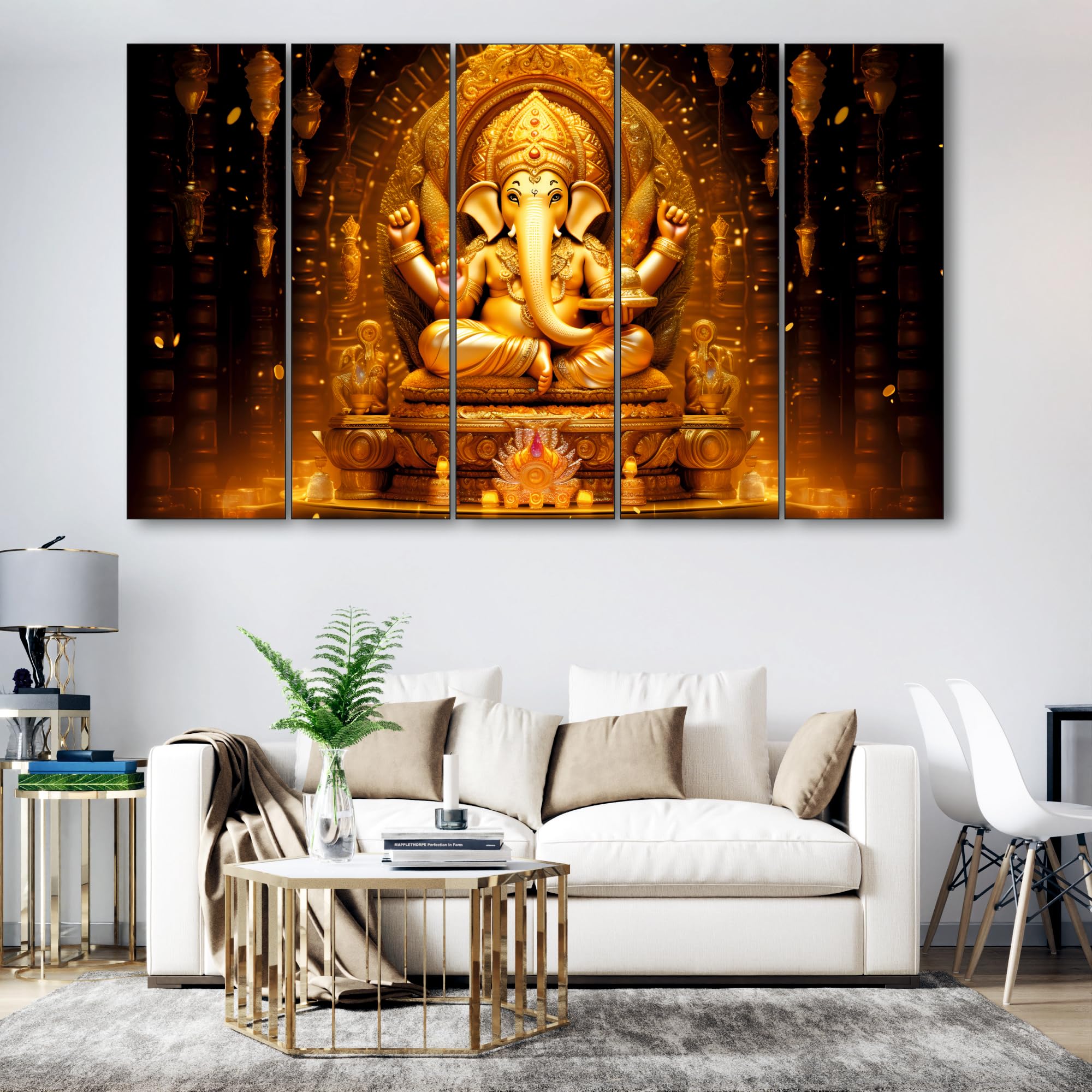 The Castle Decor Lord Ganesh ji painting with frame Big Size(27x48) Wall art for living room,Bedroom,Drawing room,Hotels-Wooden
