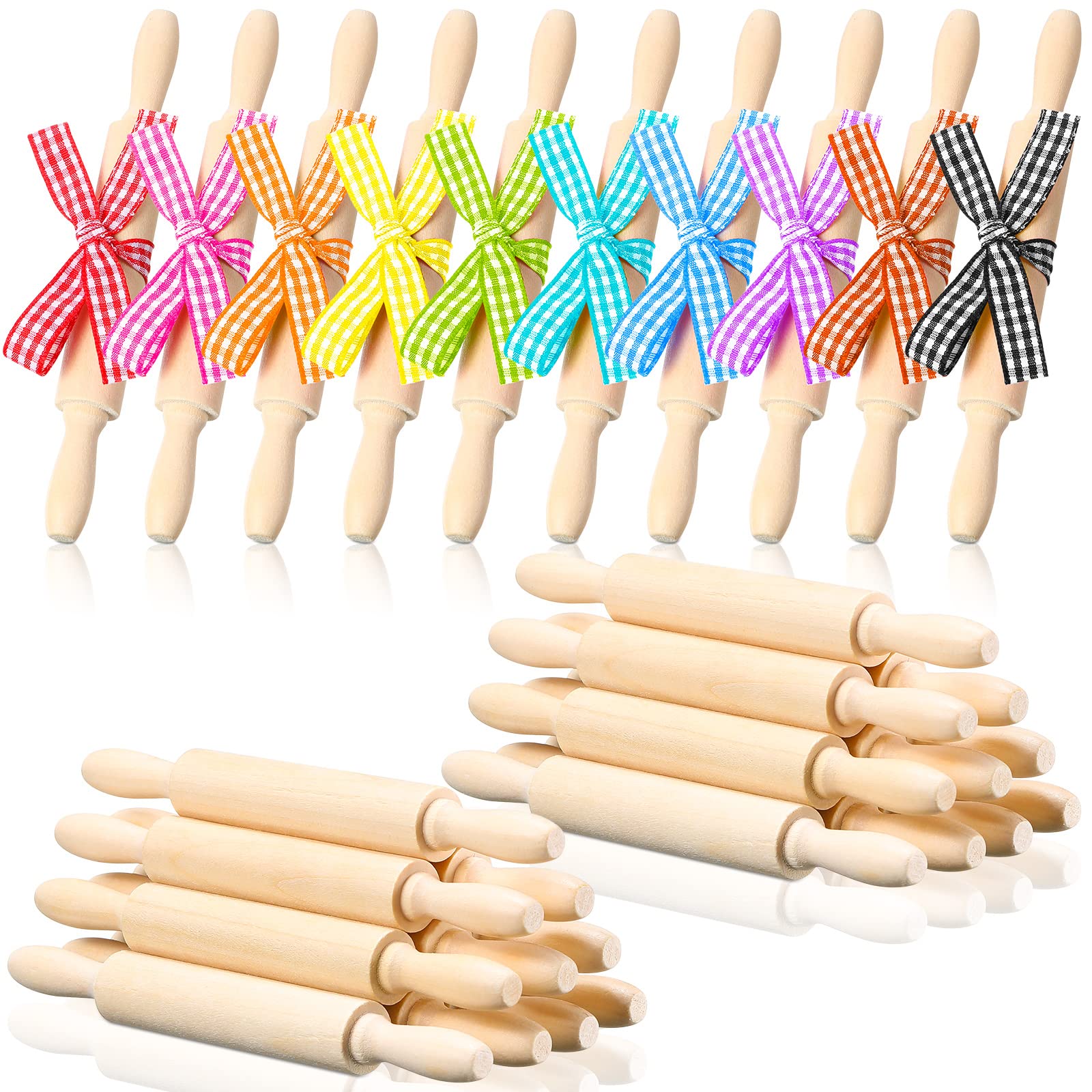 20 Pcs 5 Inch Wooden Mini Rolling Pin Small Rolling Pin Wooden Dough Roller With Plaid Ribbon For Kitchen Tools Fondant Pastry P