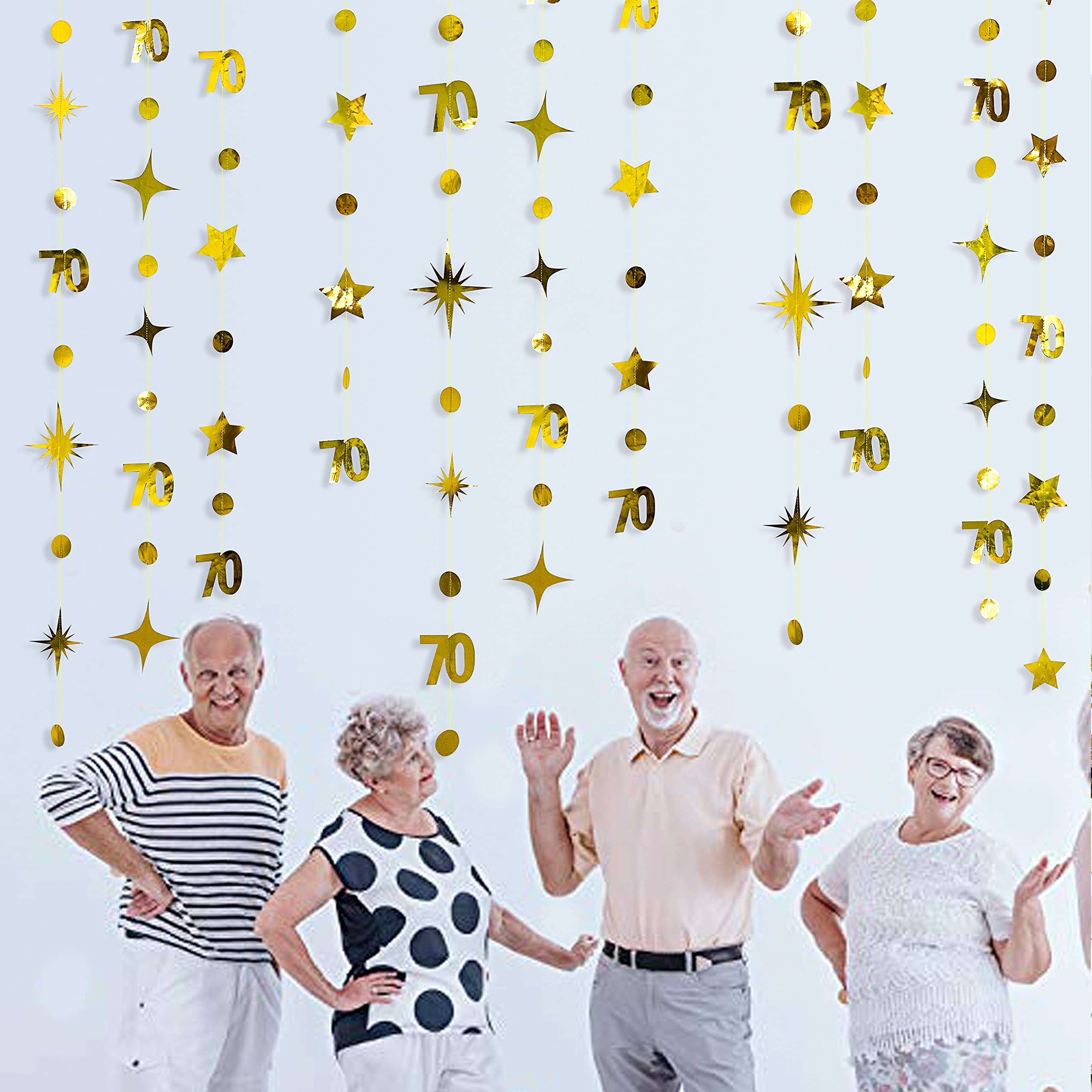 Gold 70Th Birthday Decorations Number 70 Circle Dot Twinkle Star Garland Metallic Hanging Streamer Bunting Banner Backdrop For W